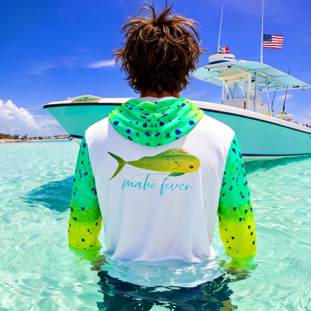 Salt Skins Men's Performance Hoodie Mahi Turquoise II Captains Series Men's Ultimate Performance Long Sleeve Fishing Shirt