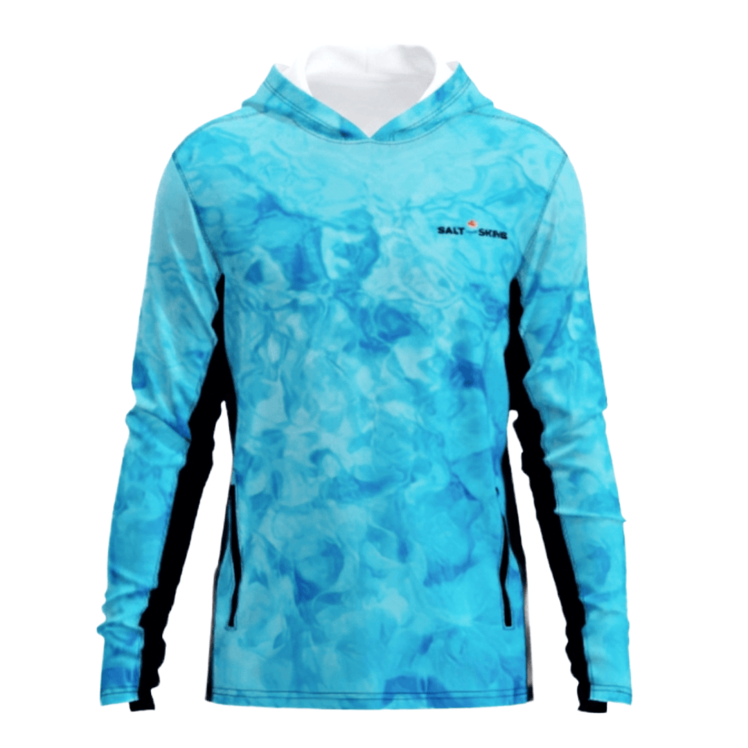 Salt Skins Men's Performance Hoodie Reef Water Camo Side Vent Performance Hoodie with Pockets (b2b)
