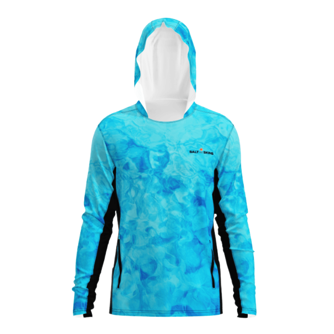 Salt Skins Men's Performance Hoodie Reef Water Camo Side Vent Performance Hoodie with Pockets (b2b)