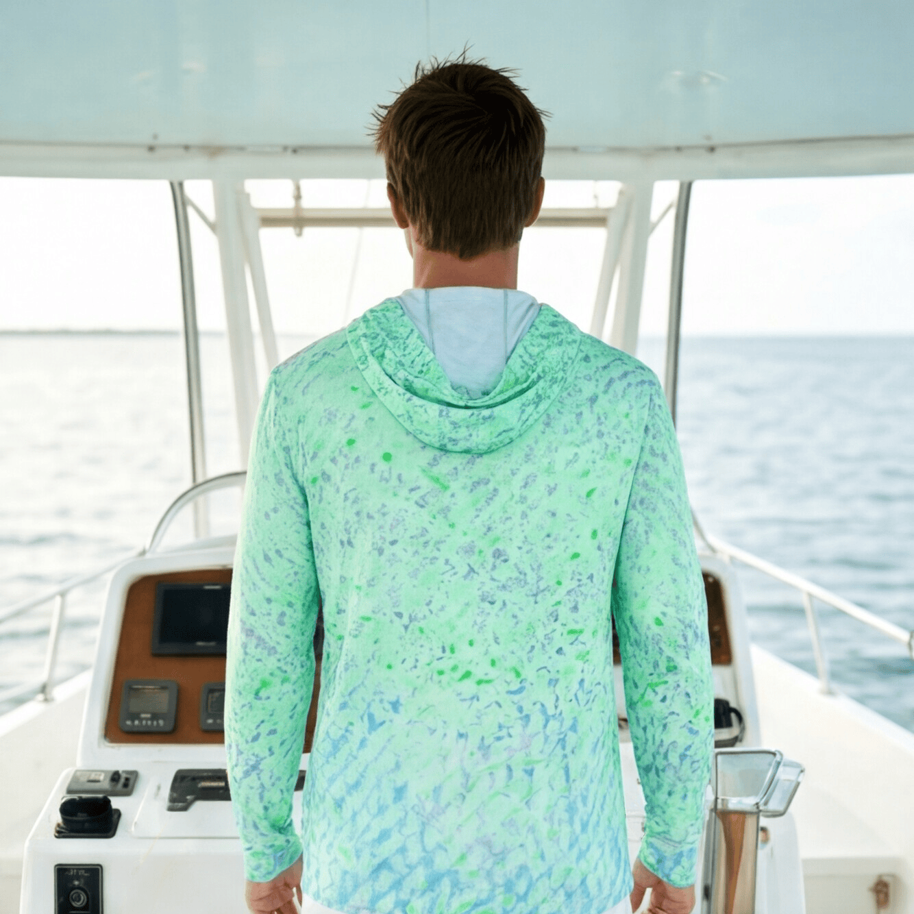 Salt Skins Men's Performance Hoodie Salty Green Sky Series - The Ultimate Men's Performance Fishing Shirt