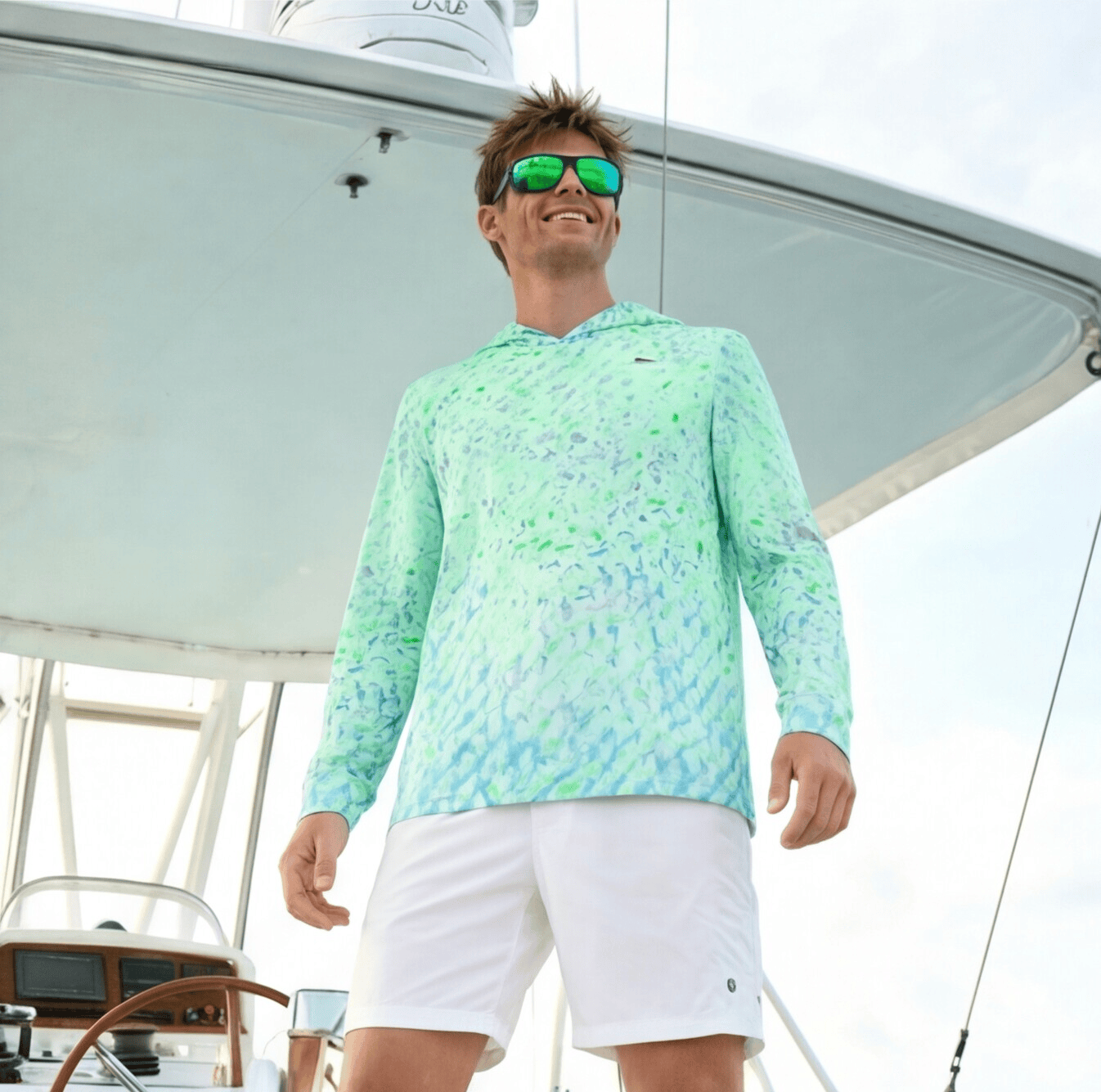 Salt Skins Men's Performance Hoodie Salty Green Sky Series - The Ultimate Men's Performance Fishing Shirt
