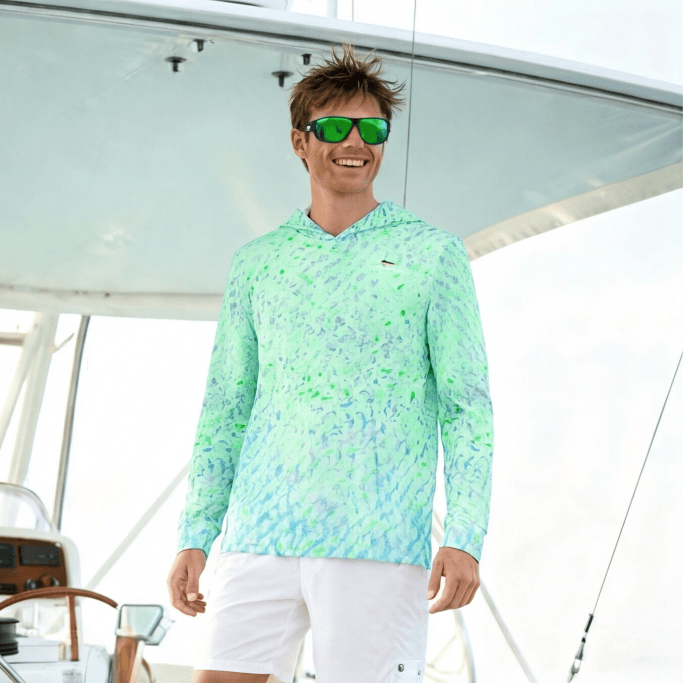 Salt Skins Men's Performance Hoodie Salty Green Sky Series - The Ultimate Men's Performance Fishing Shirt