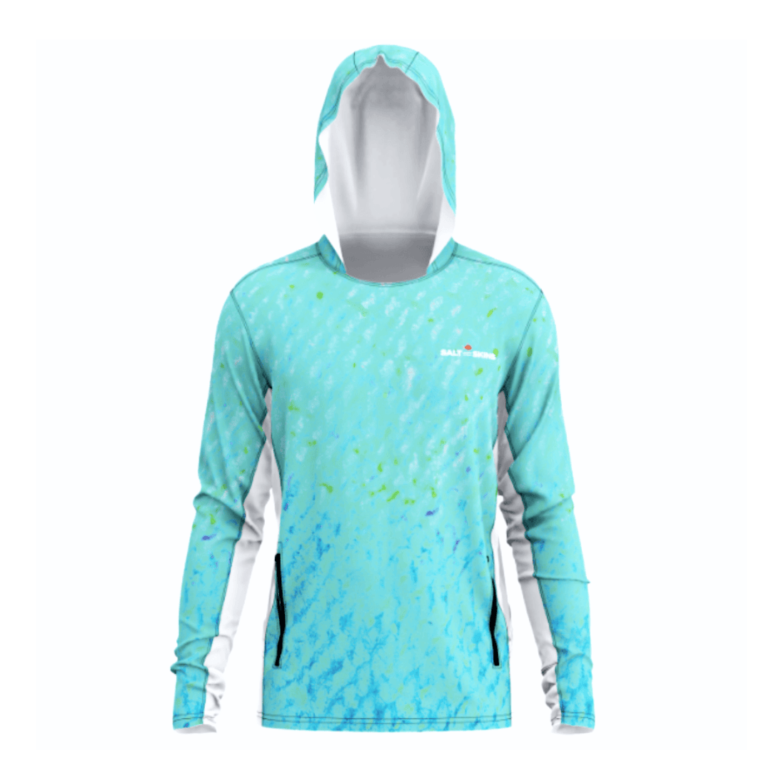 Men's Performance Hoodie Salty Green Water Camo Side Vent Performance Hoodie with Pockets (b2b) Salt Skins