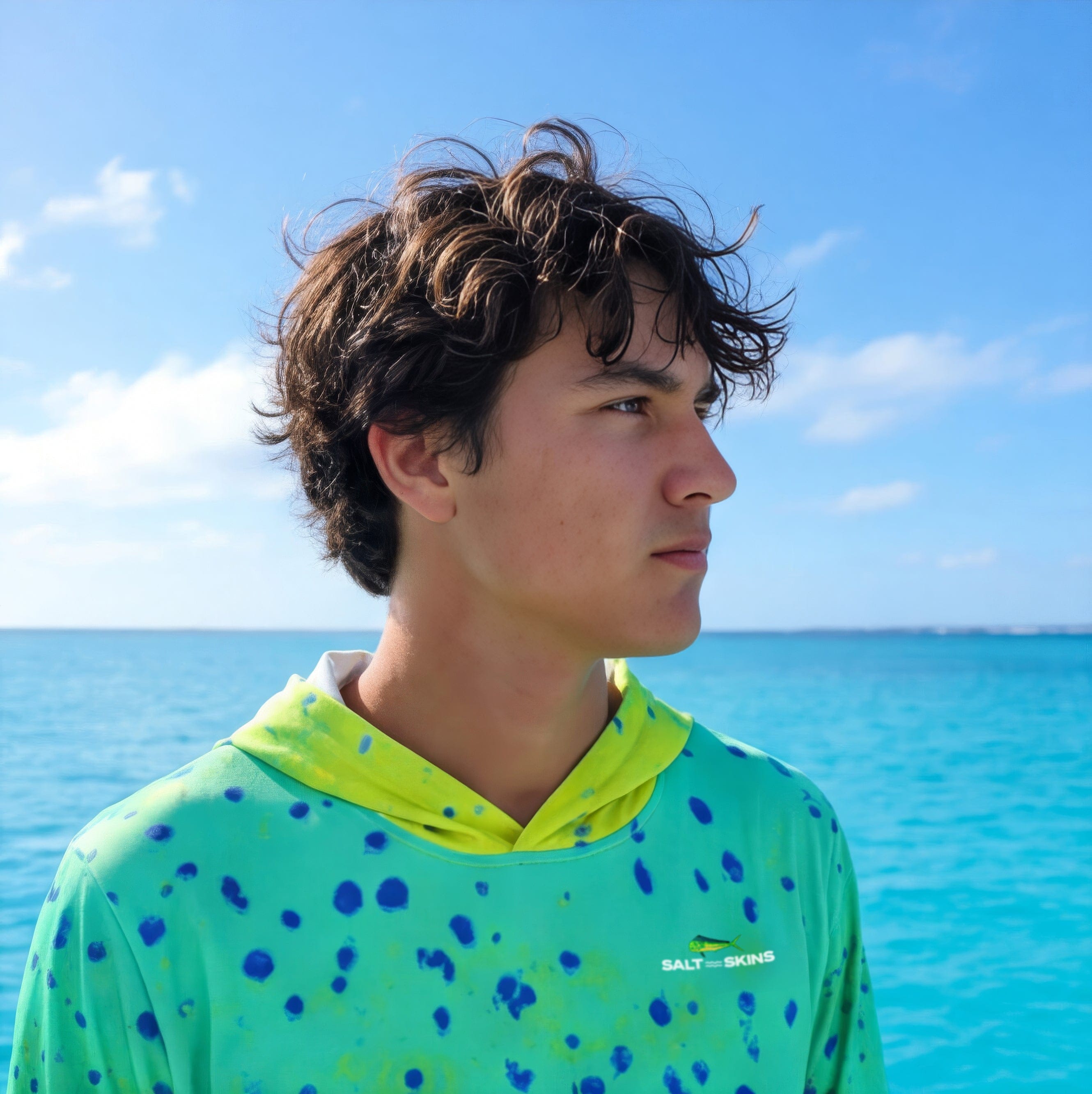 Salt Skins Men's Performance Hoodie Seafoam Mahi Captains Series II Men's Ultimate Performance Long Sleeve Fishing Shirt