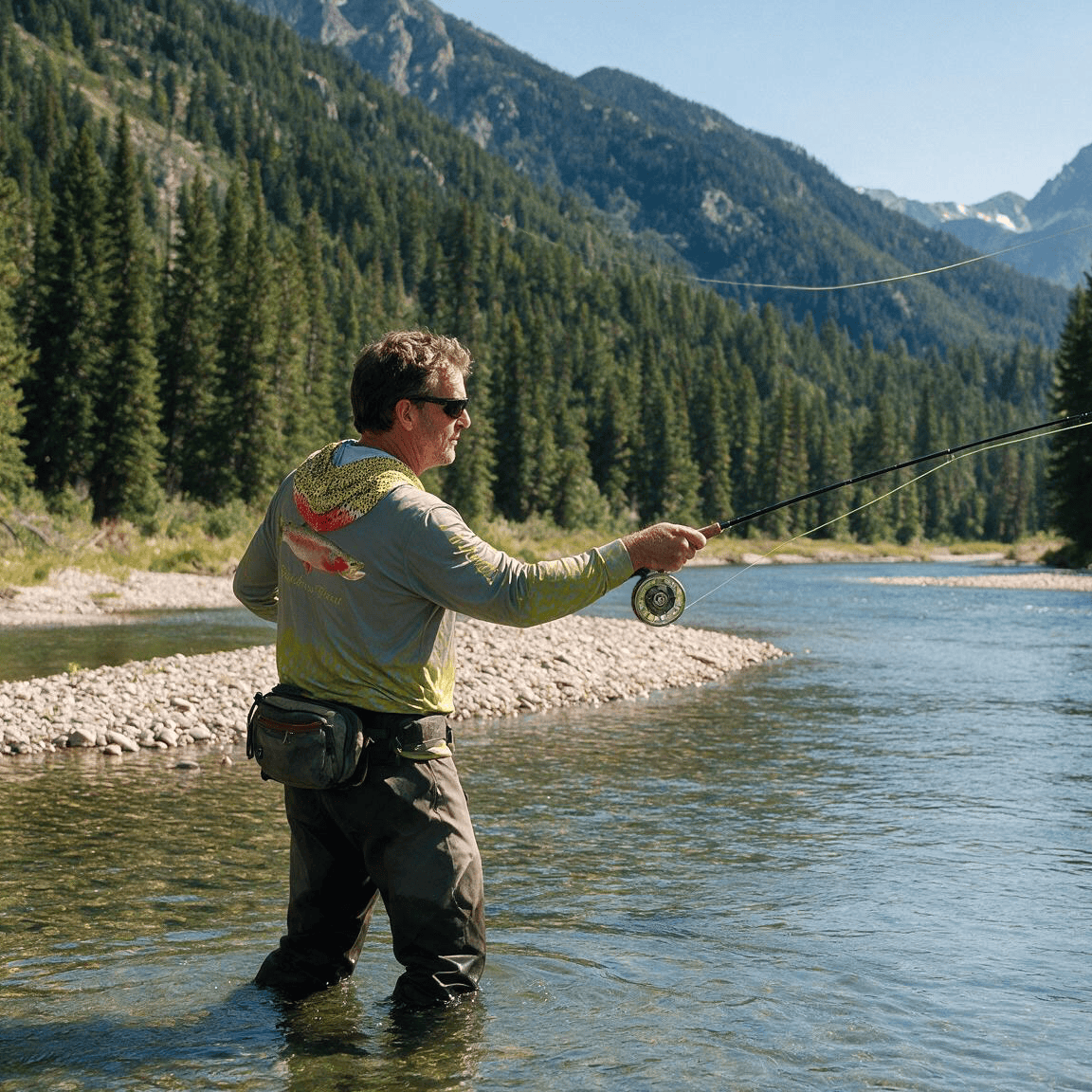 Men's Performance Hoodie Wildside Adventures Rainbow Trout Water Camo Men's Performance Long Sleeve Fishing Hoodie Salt Skins
