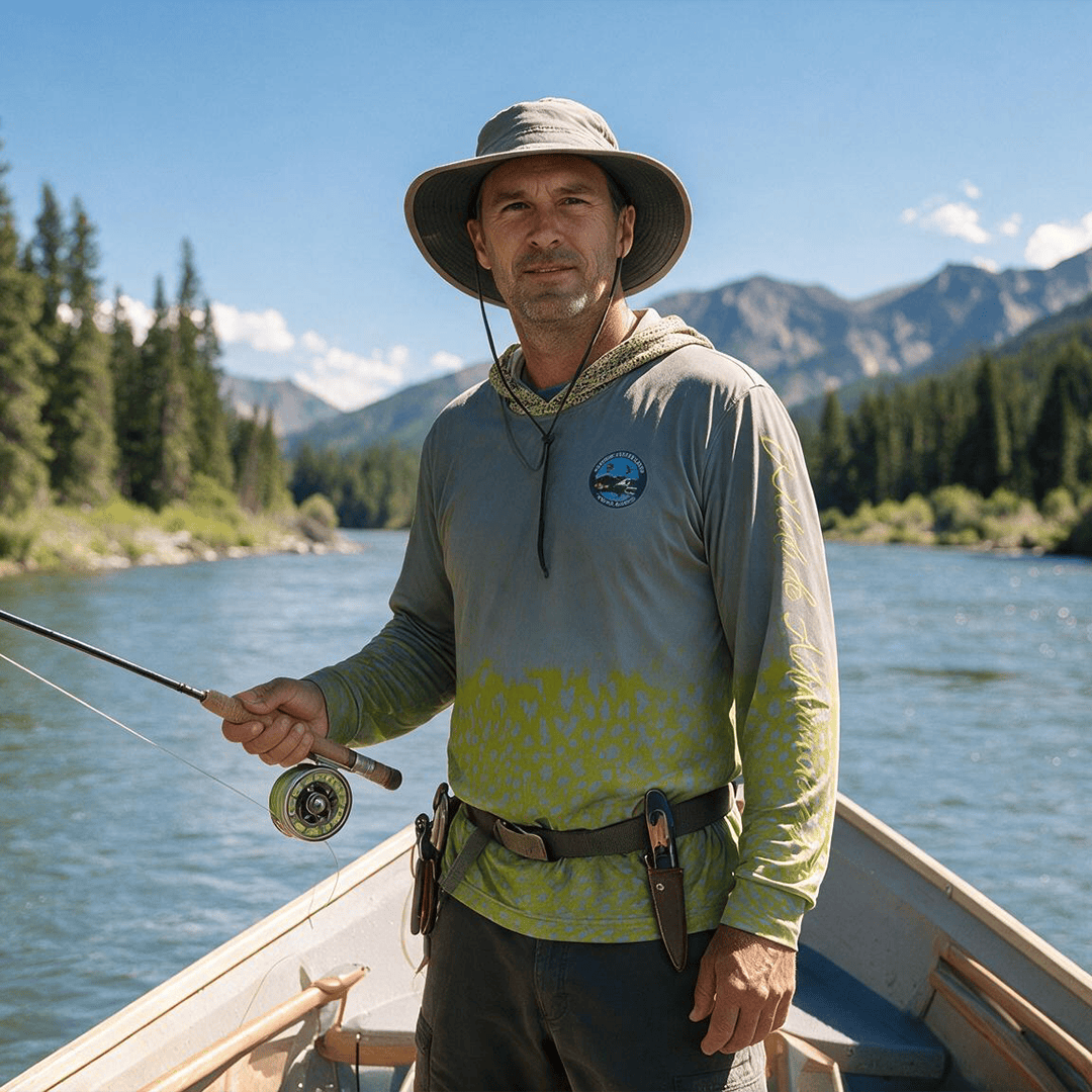 Men's Performance Hoodie Wildside Adventures Rainbow Trout Water Camo Men's Performance Long Sleeve Fishing Hoodie Salt Skins