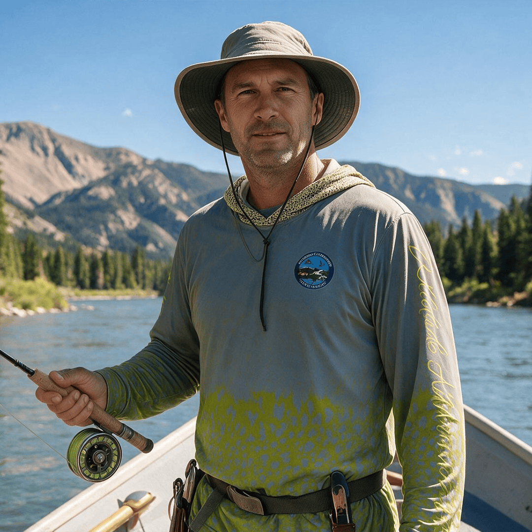 Men's Performance Hoodie Wildside Adventures Rainbow Trout Water Camo Men's Performance Long Sleeve Fishing Hoodie Salt Skins