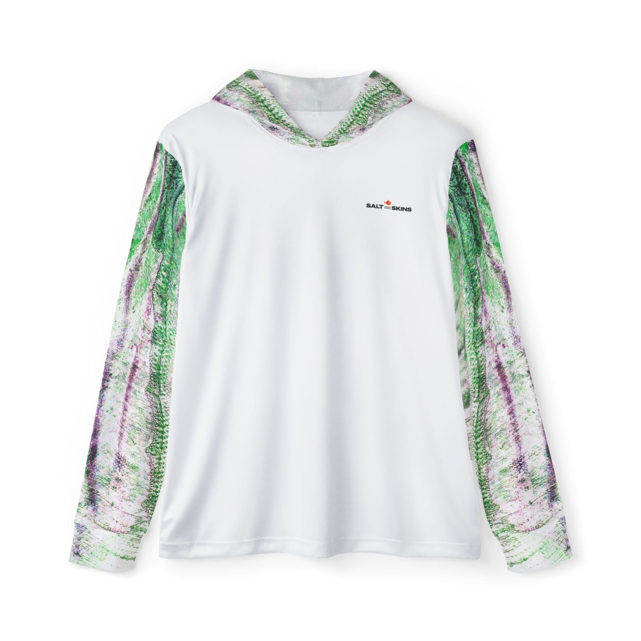 Salt Skins All Over Prints XS Barracuda Men's UPF +50 Long Sleeve Performance Hoodie Green