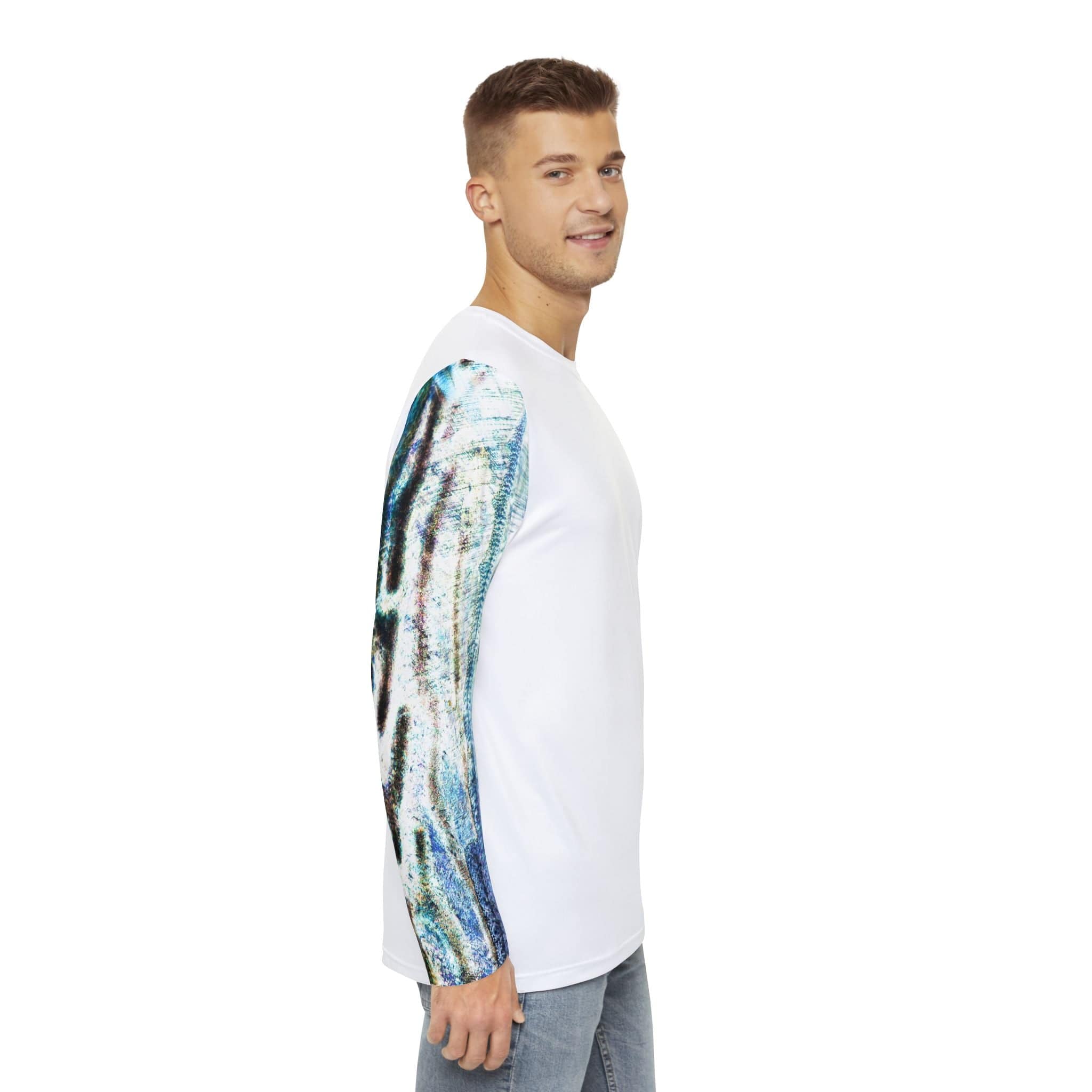 Printify All Over Prints Barracuda Long Sleeve Men's Shirt Fishing Performance Aqua Blue