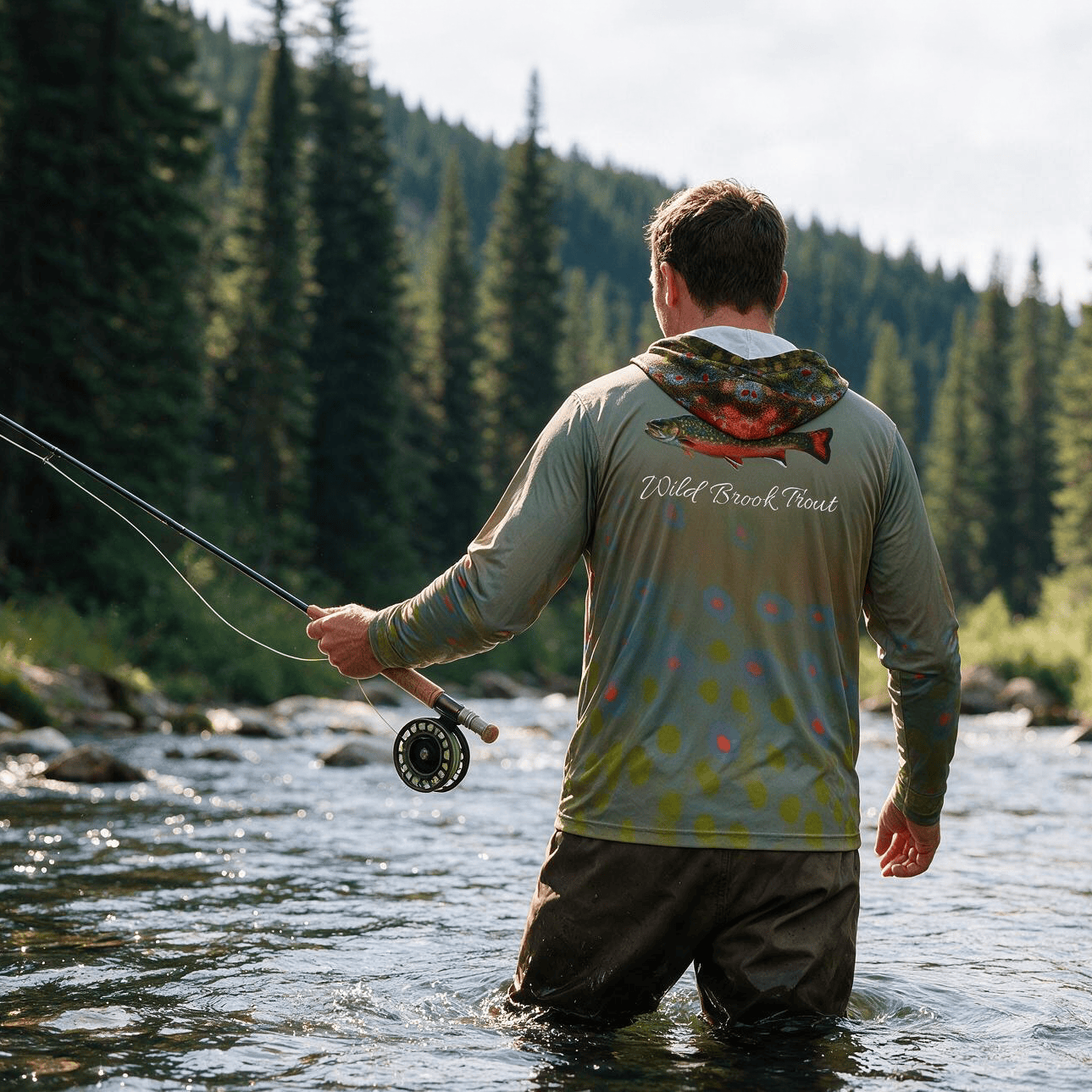 Men's Performance Shirt Brook Trout Riverside Camo Performance Fishing Shirt Salt Skins