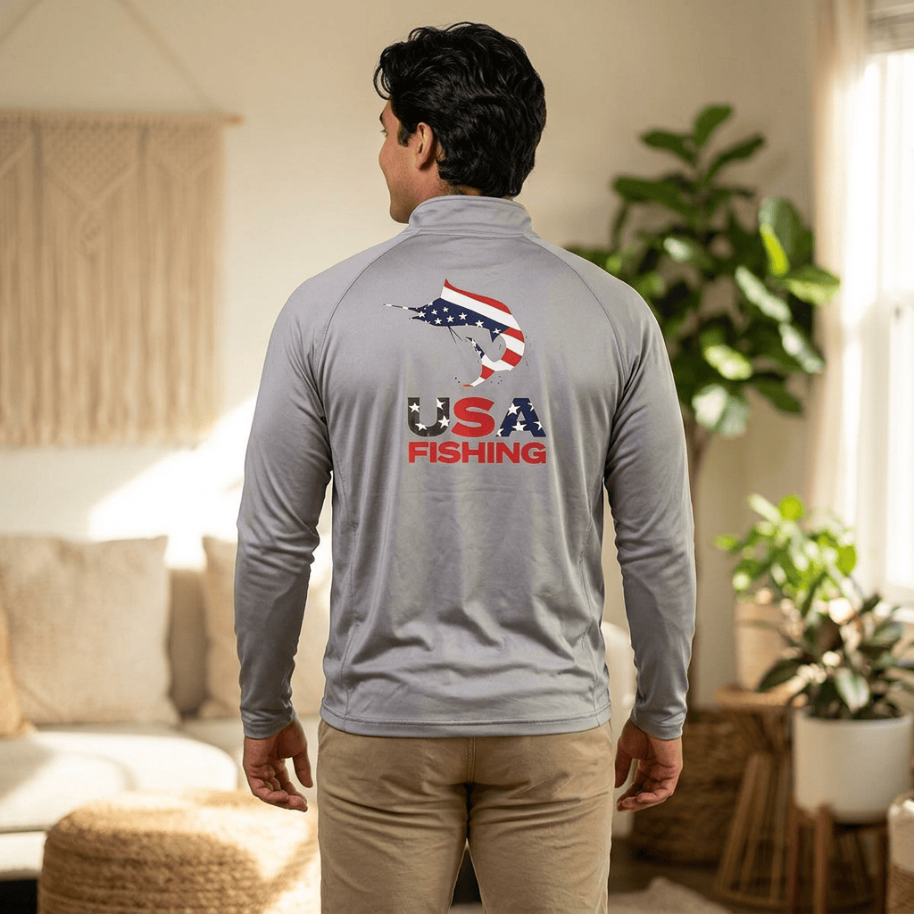 Salt Skins Long-sleeve USA Fishing Quarter-Zip Pullover — Men's Patriotic Fishing Top