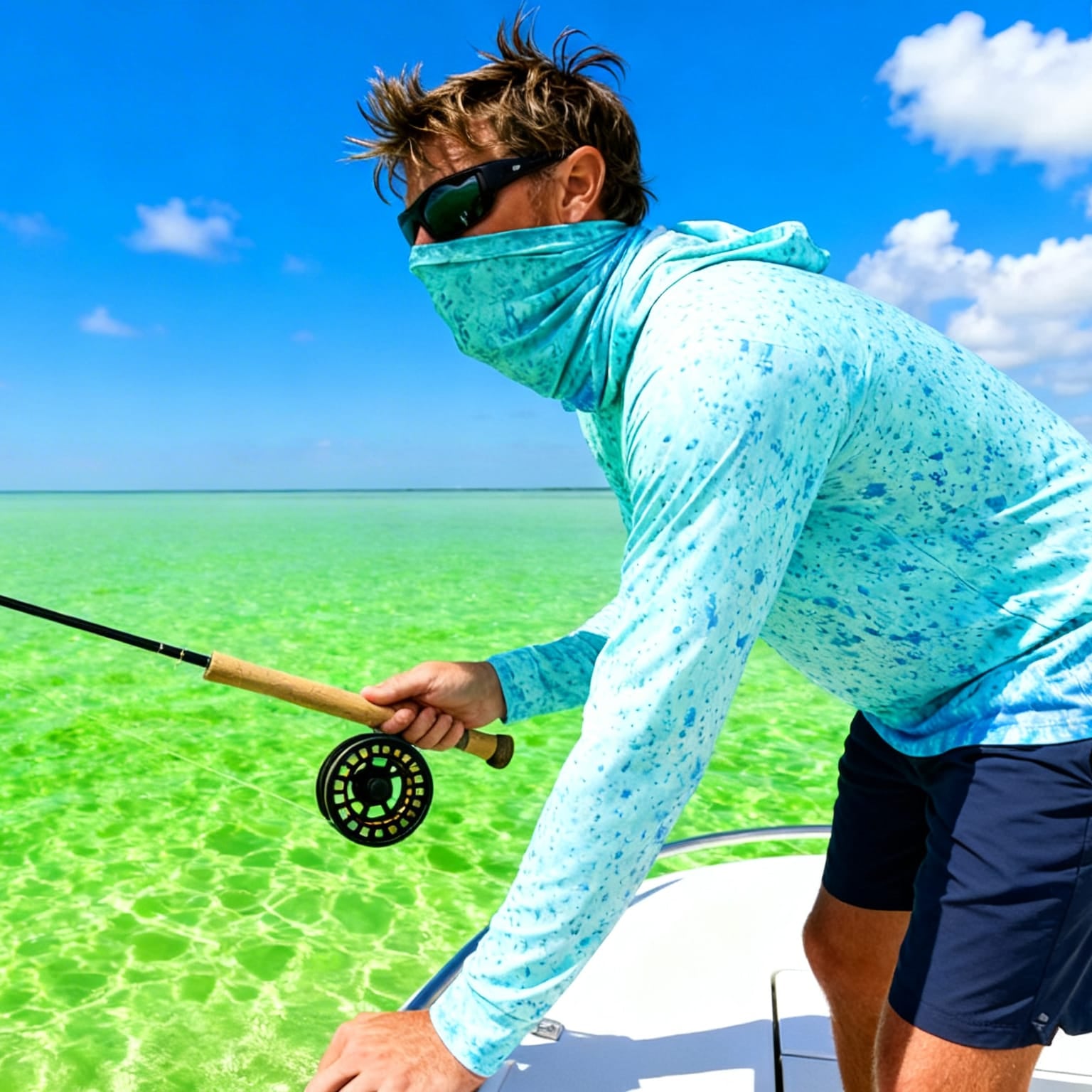 Salt Skins Men's Performance Hoodie Salty Blue Sky Series - The Ultimate Performance Men's Long Sleeve Fishing Shirt