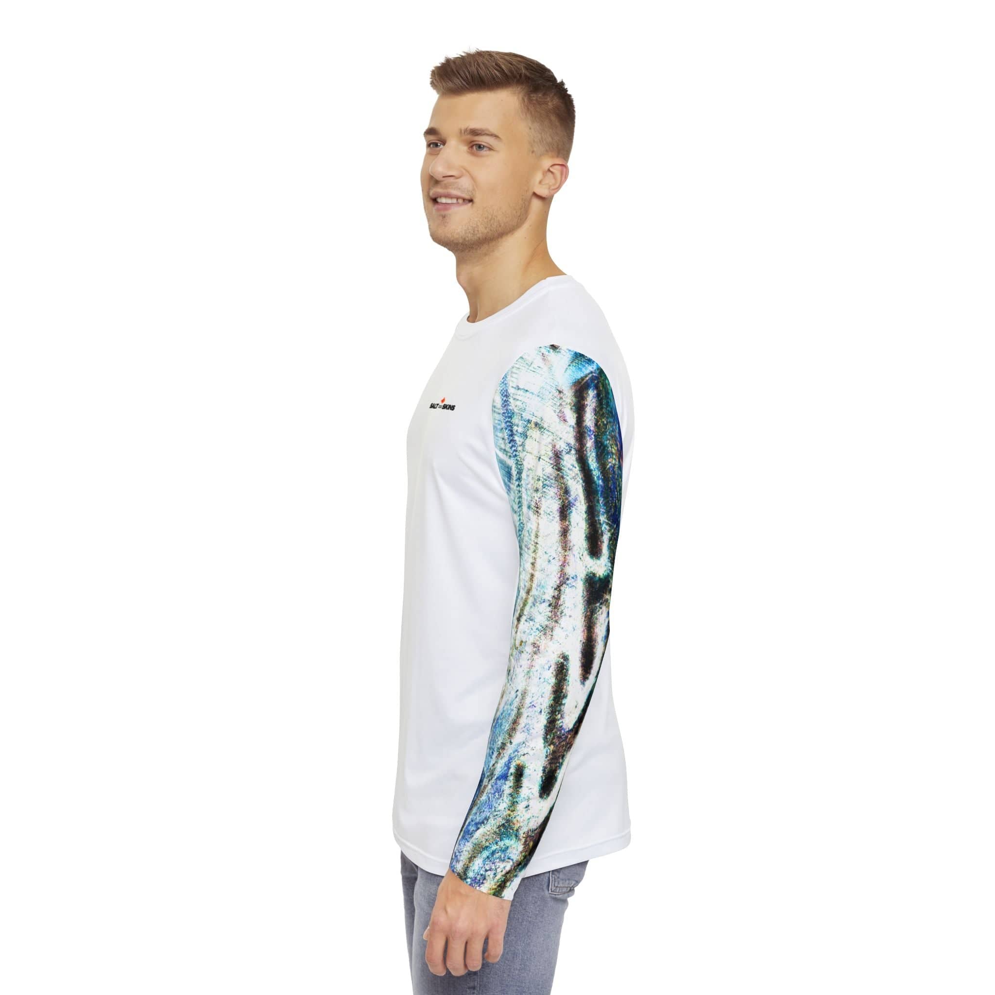 Salt Skins Men's Long Sleeve Hoodie Barracuda Long Sleeve Men's Shirt Fishing Performance Aqua Blue