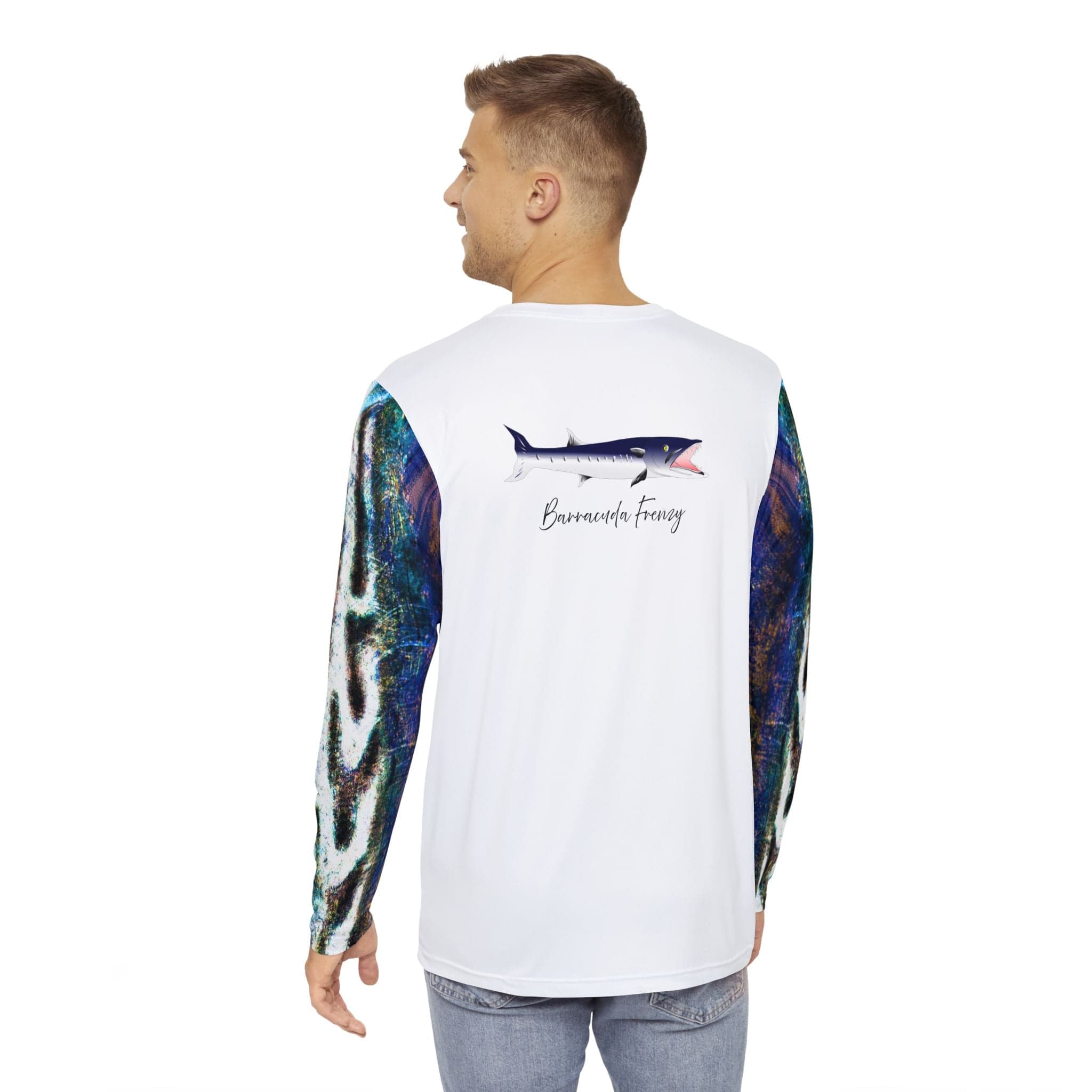 Salt Skins Men's Long Sleeve Hoodie Barracuda Long Sleeve Men's Shirt Fishing Performance Aqua Blue
