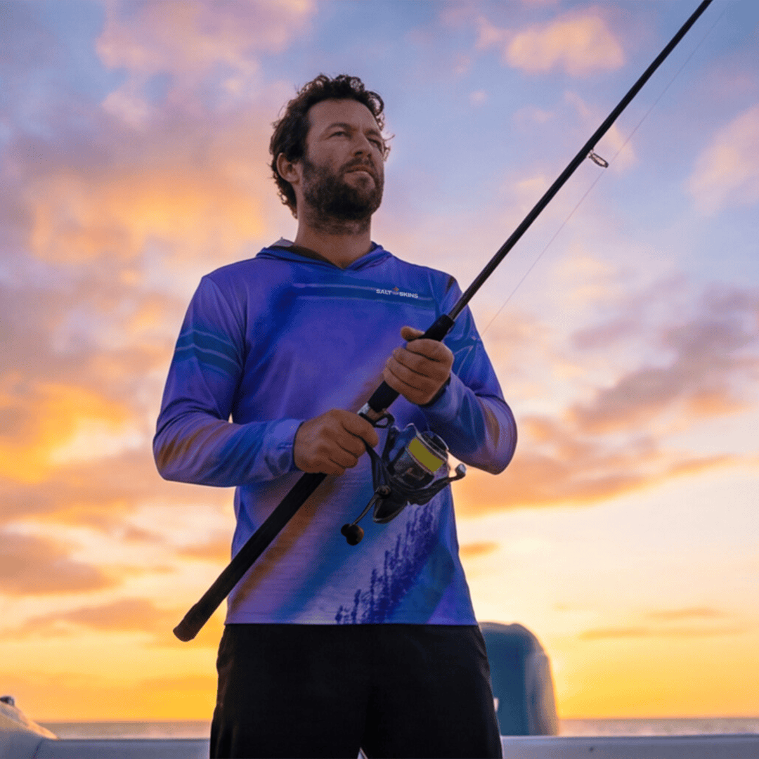 Salt Skins Men's Long Sleeve Hoodie Parrot Reef Dweller Men's Ultimate Performance Long Sleeve Fishing Hoodie