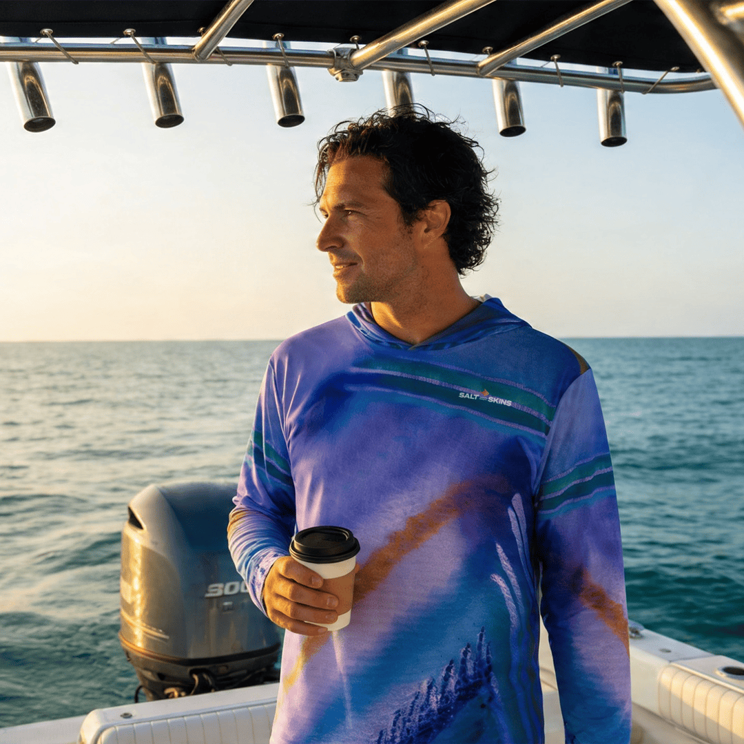 Salt Skins Men's Long Sleeve Hoodie Parrot Reef Dweller Men's Ultimate Performance Long Sleeve Fishing Hoodie