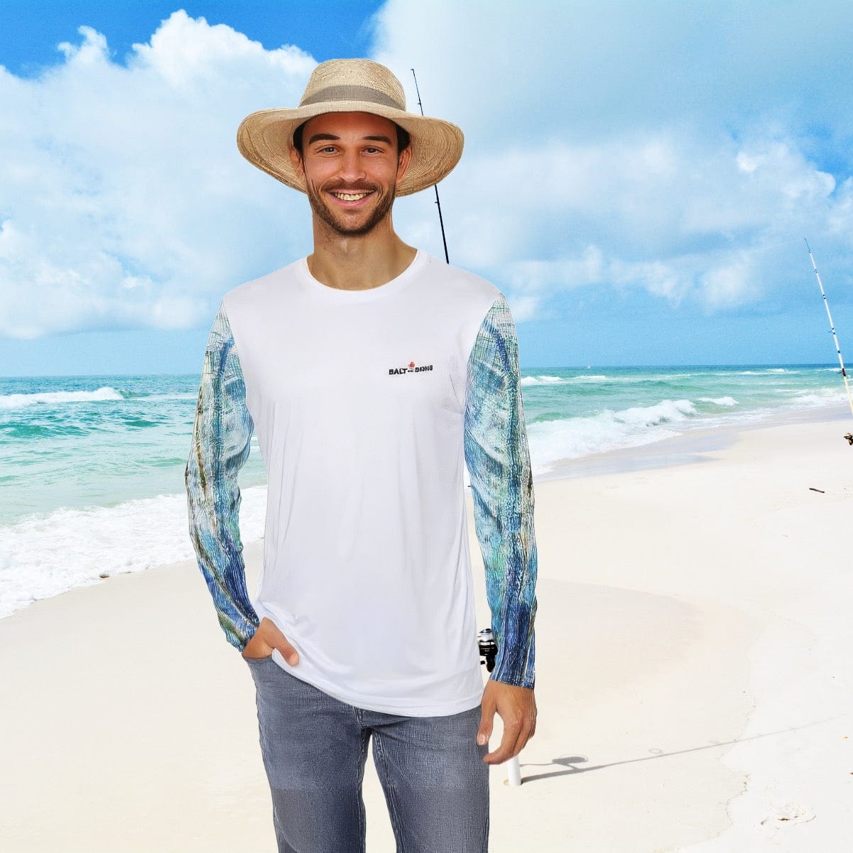 Salt Skins Men's Long Sleeve Hoodie XS / Blue Barracuda Long Sleeve Men's Shirt Fishing Performance Aqua Blue