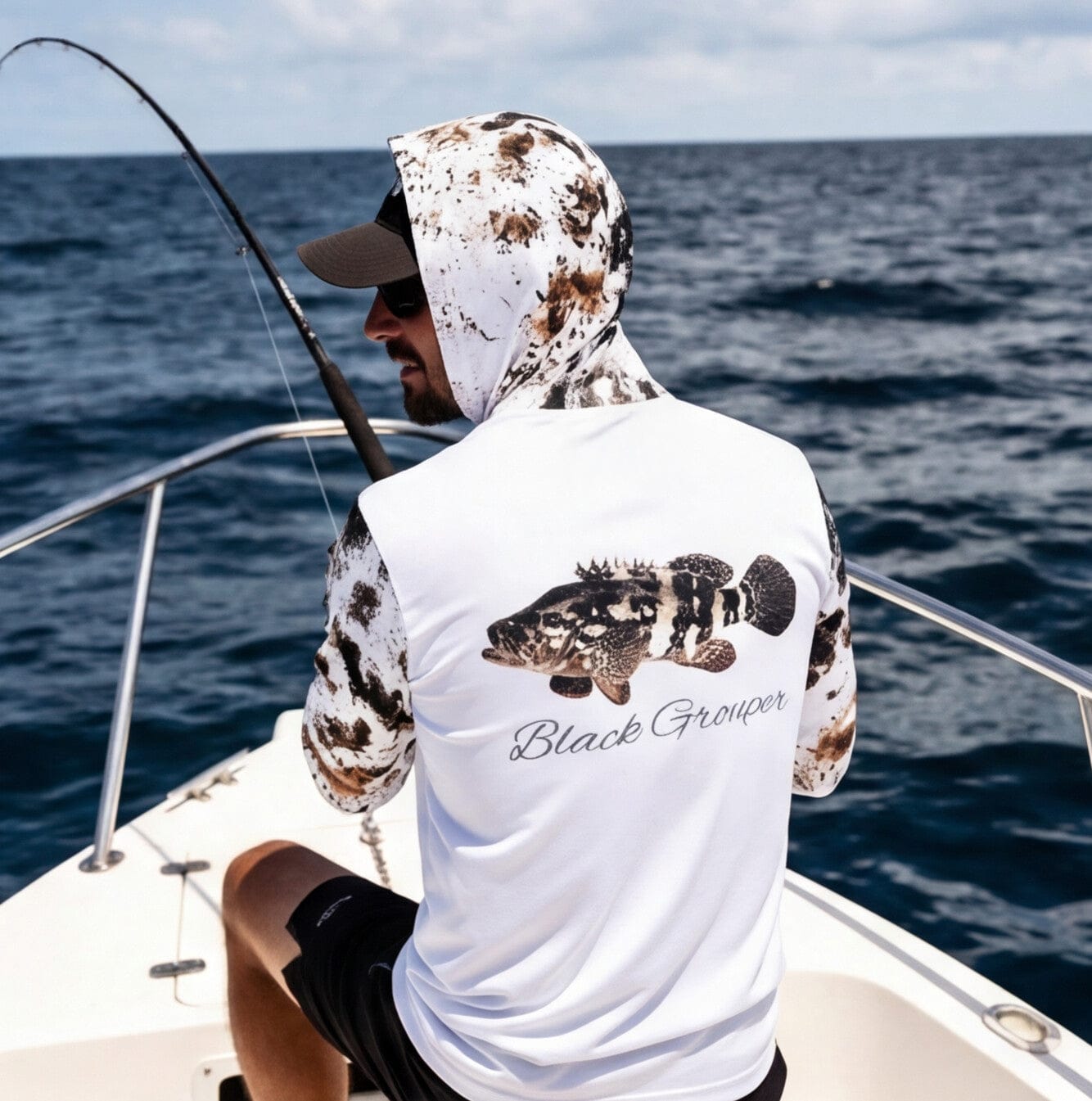 Salt Skins Men's Performance Hoodie Black Grouper II Captian's Series Men's Ultimate Performance Long Sleeve Fishing Shirt