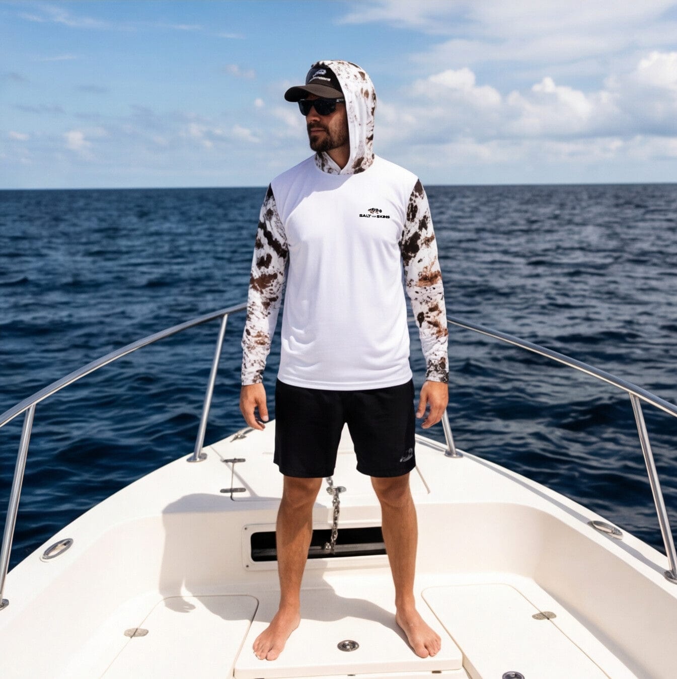 Salt Skins Men's Performance Hoodie Black Grouper II Captian's Series Men's Ultimate Performance Long Sleeve Fishing Shirt