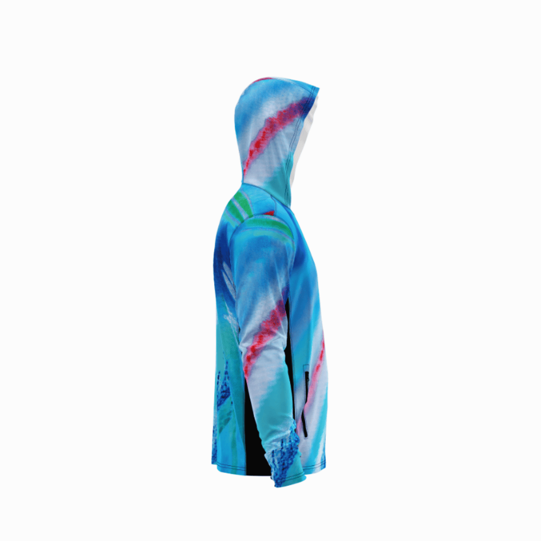 Salt Skins Men's Performance Hoodie Blue Parrot Reef Side Vent Performance Hoodie