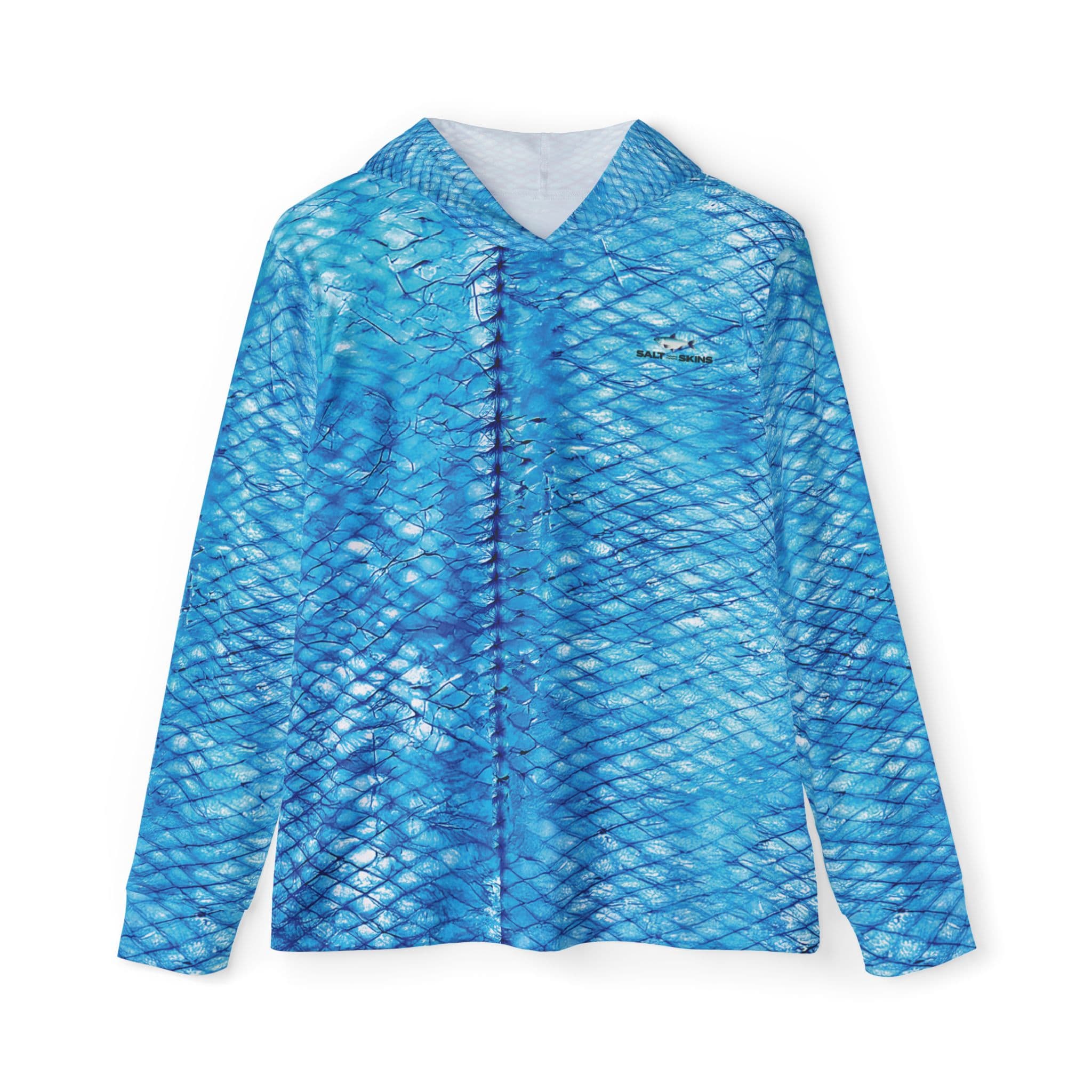 Salt Skins Men's Performance Hoodie Blue / XS NEW! LIVE BAIT NEEDED - Threadfin Herring Men's Ultimate Performance Long Sleeve Fishing Shirt