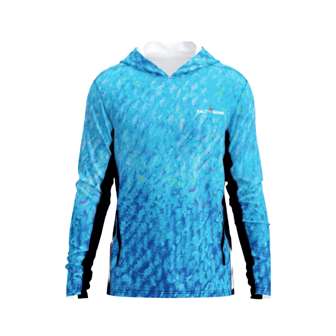 Salt Skins Men's Performance Hoodie Flats Blue Water Camo Side Vent Performance Hoodie With Pockets