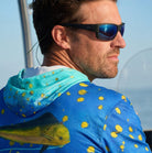 Salt Skins Men's Performance Hoodie Mahi Blue Ice Captains Series Men's Ultimate Performance Long Sleeve Fishing Shirt