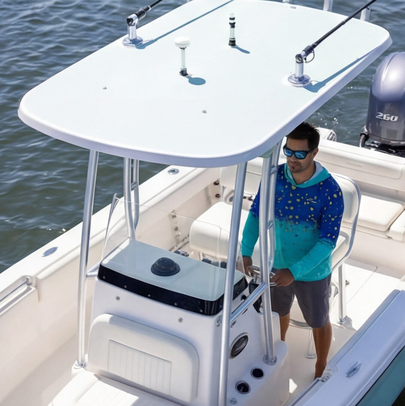 Salt Skins Men's Performance Hoodie Mahi Blue Ice Captains Series Men's Ultimate Performance Long Sleeve Fishing Shirt