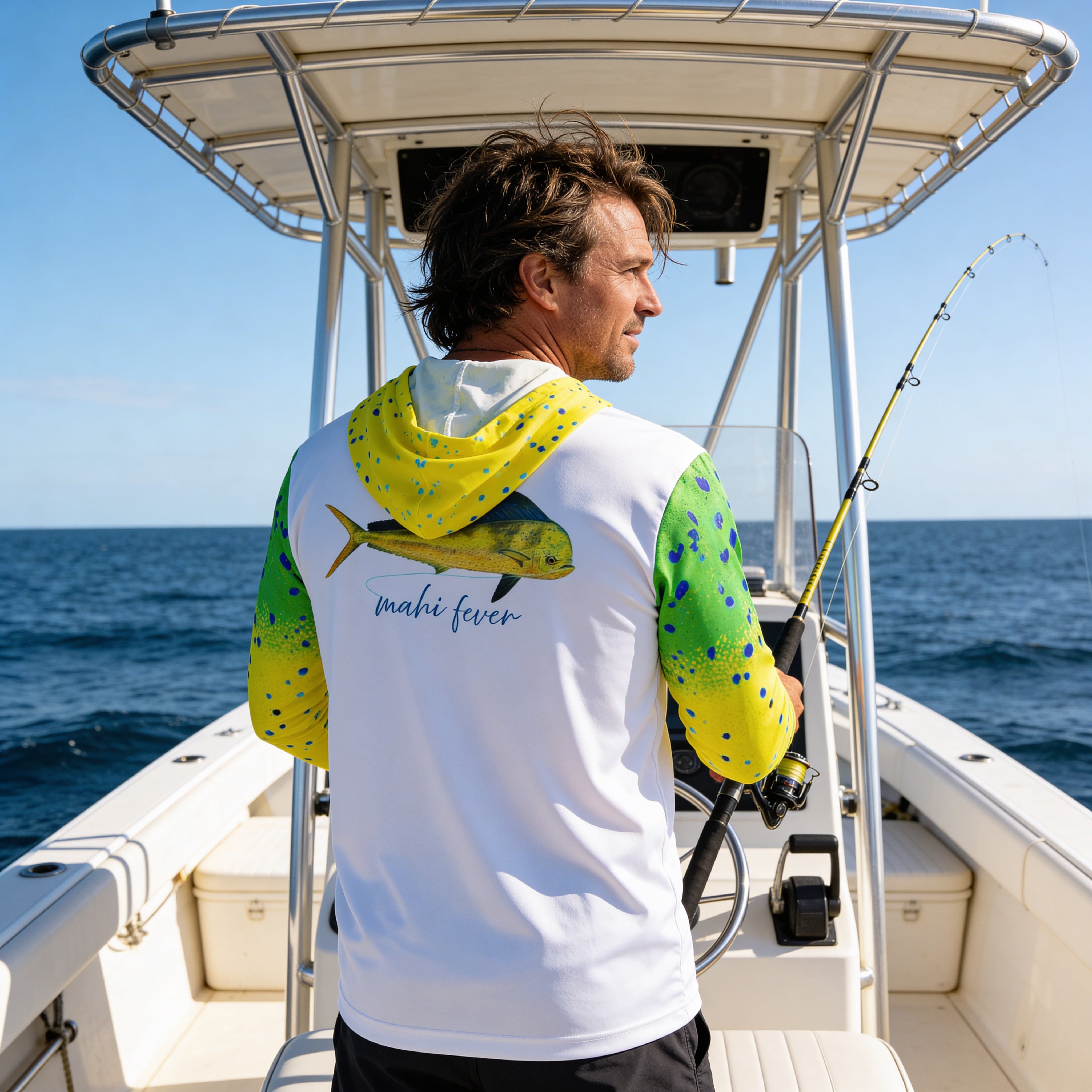 Salt Skins Men's Performance Hoodie Mahi Gold II Captains Series Men's Ultimate Performance Long Sleeve Fishing Shirt