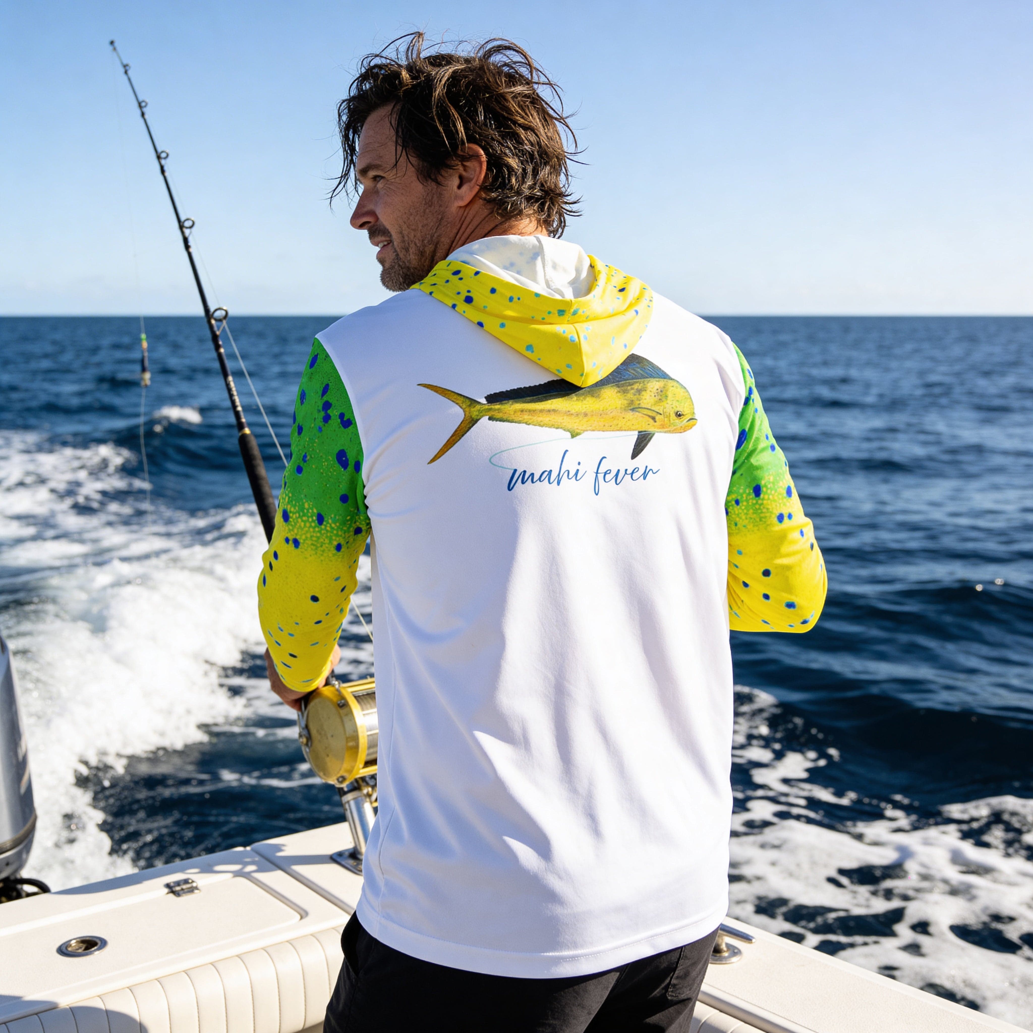 Salt Skins Men's Performance Hoodie Mahi Gold II Captains Series Men's Ultimate Performance Long Sleeve Fishing Shirt
