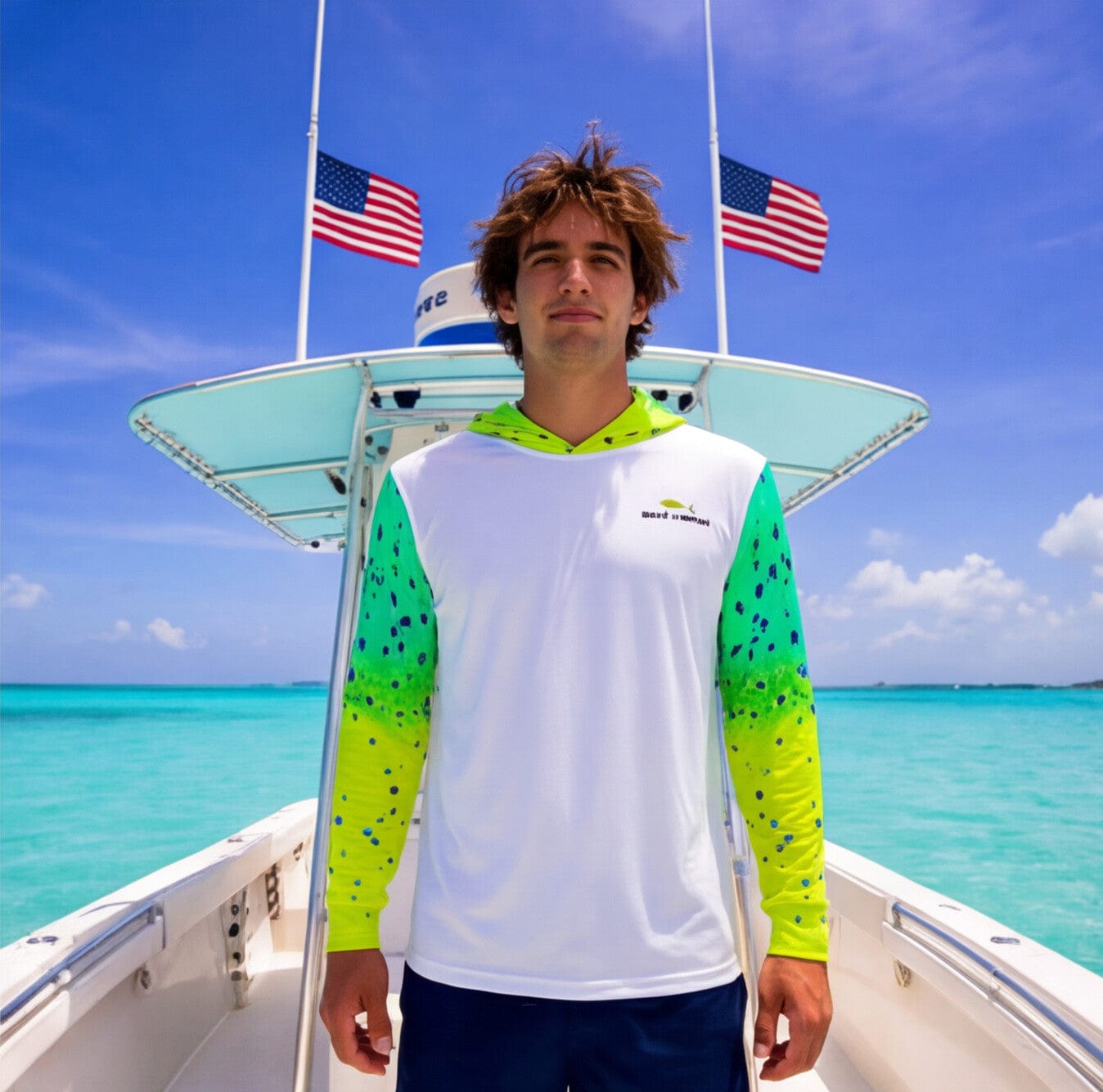 Salt Skins Men's Performance Hoodie Mahi Turquoise II Captains Series Men's Ultimate Performance Long Sleeve Fishing Shirt