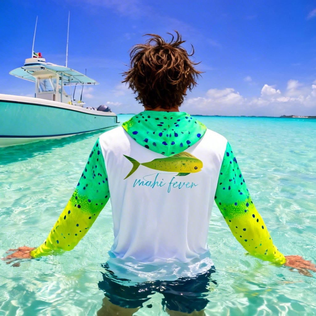 Salt Skins Men's Performance Hoodie Mahi Turquoise II Captains Series Men's Ultimate Performance Long Sleeve Fishing Shirt