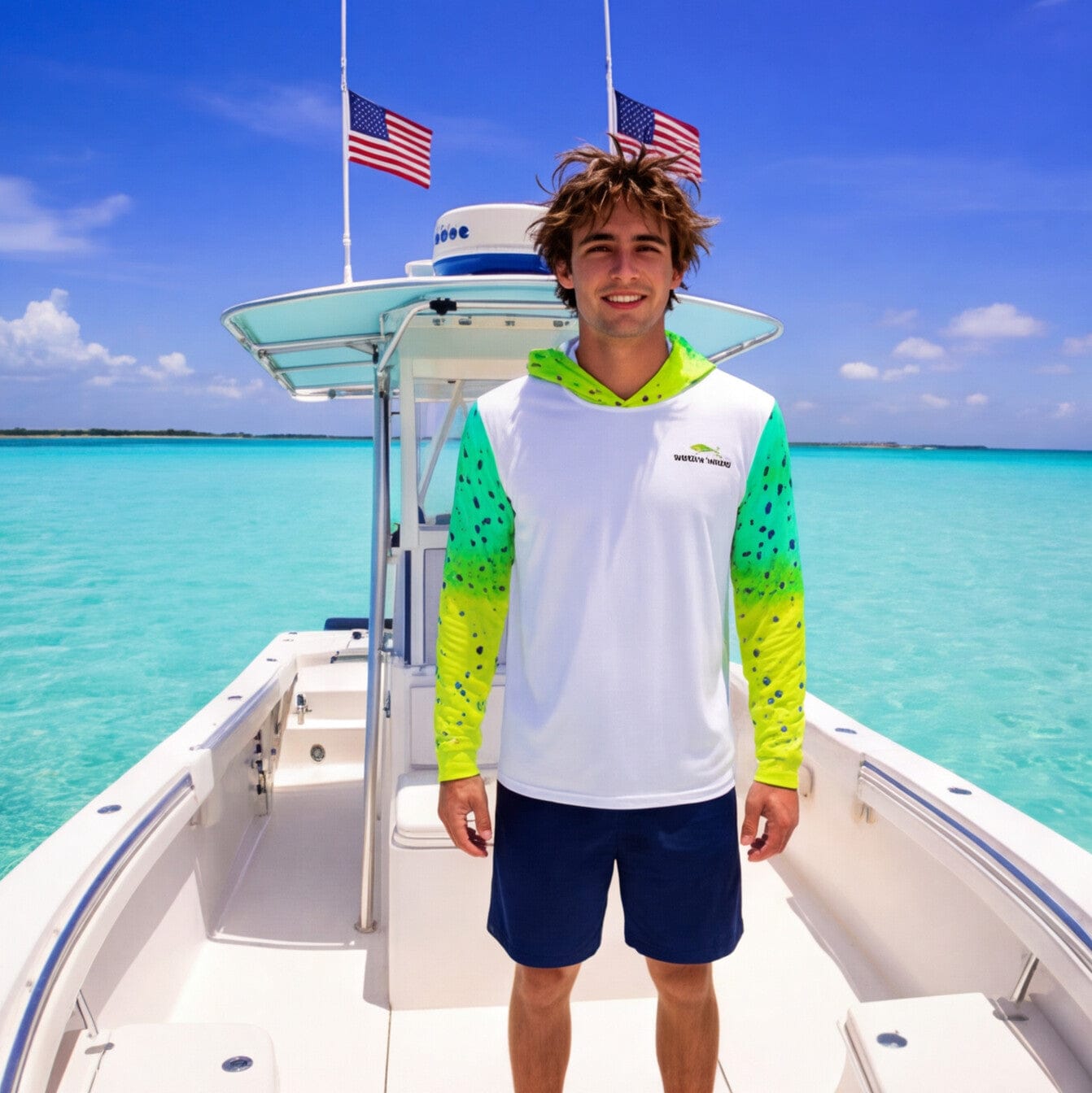 Salt Skins Men's Performance Hoodie Mahi Turquoise II Captains Series Men's Ultimate Performance Long Sleeve Fishing Shirt