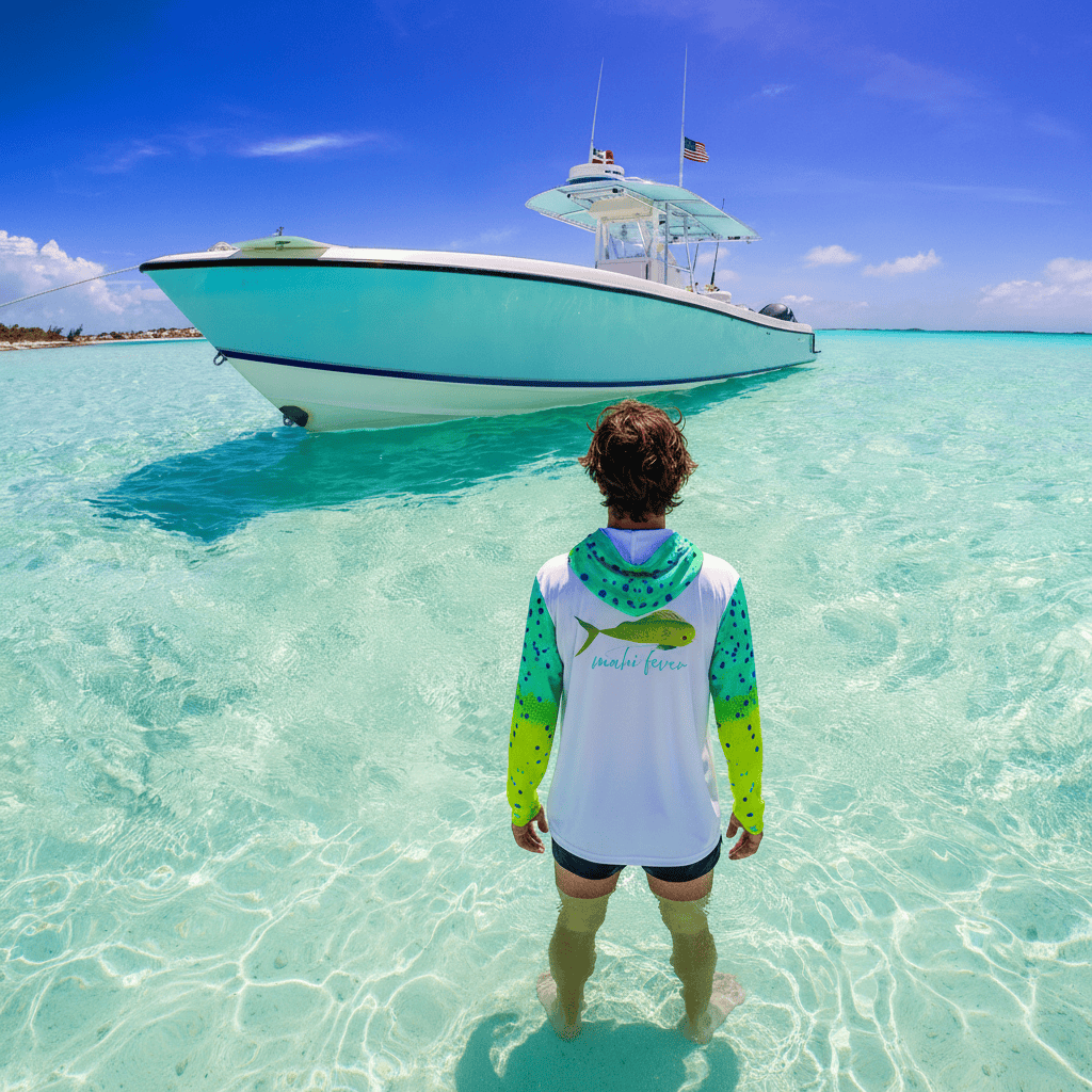 Salt Skins Men's Performance Hoodie Mahi Turquoise II Captains Series Men's Ultimate Performance Long Sleeve Fishing Shirt