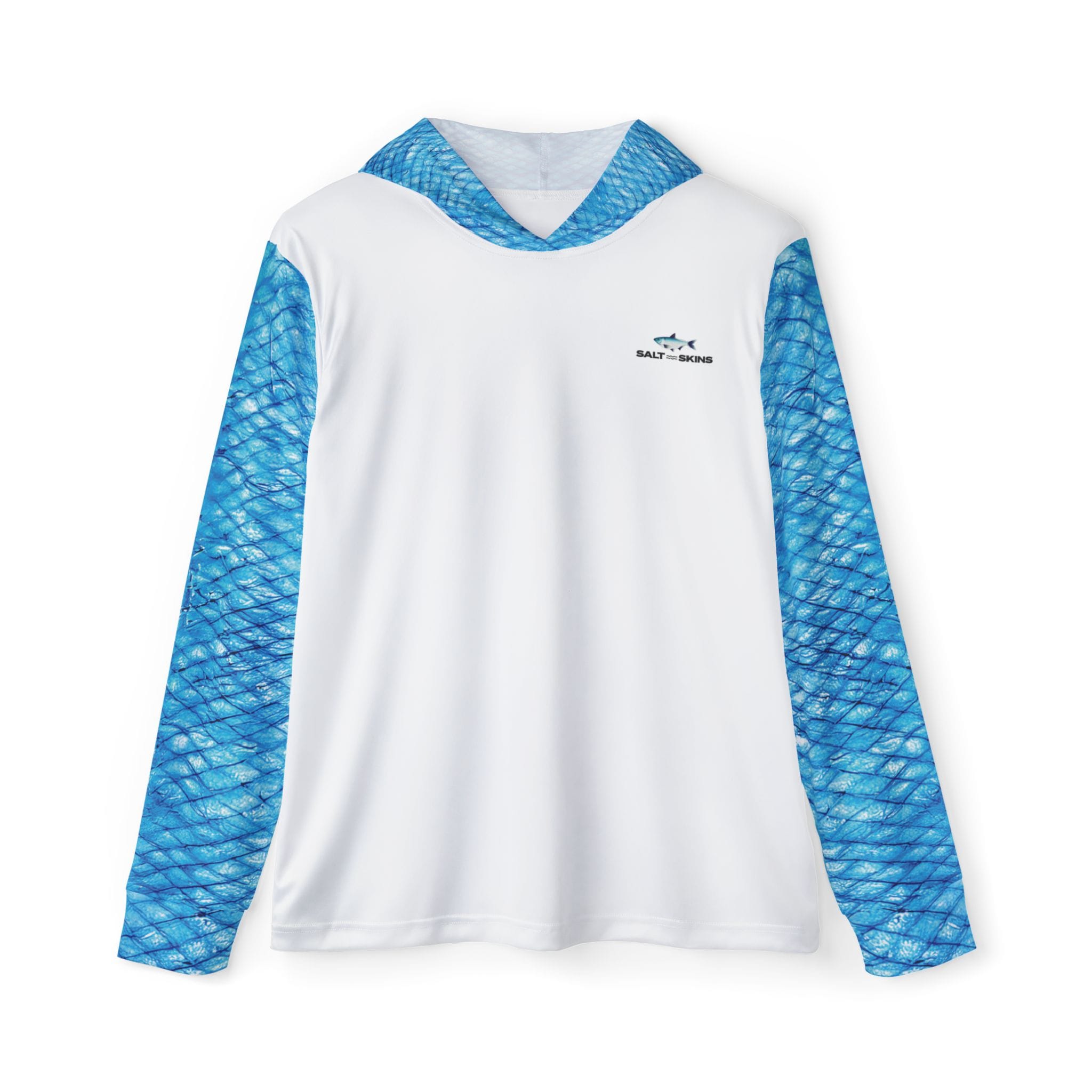 Salt Skins Men's Performance Hoodie NEW! LIVE BAIT NEEDED - Threadfin Herring Men's Ultimate Performance Long Sleeve Fishing Shirt