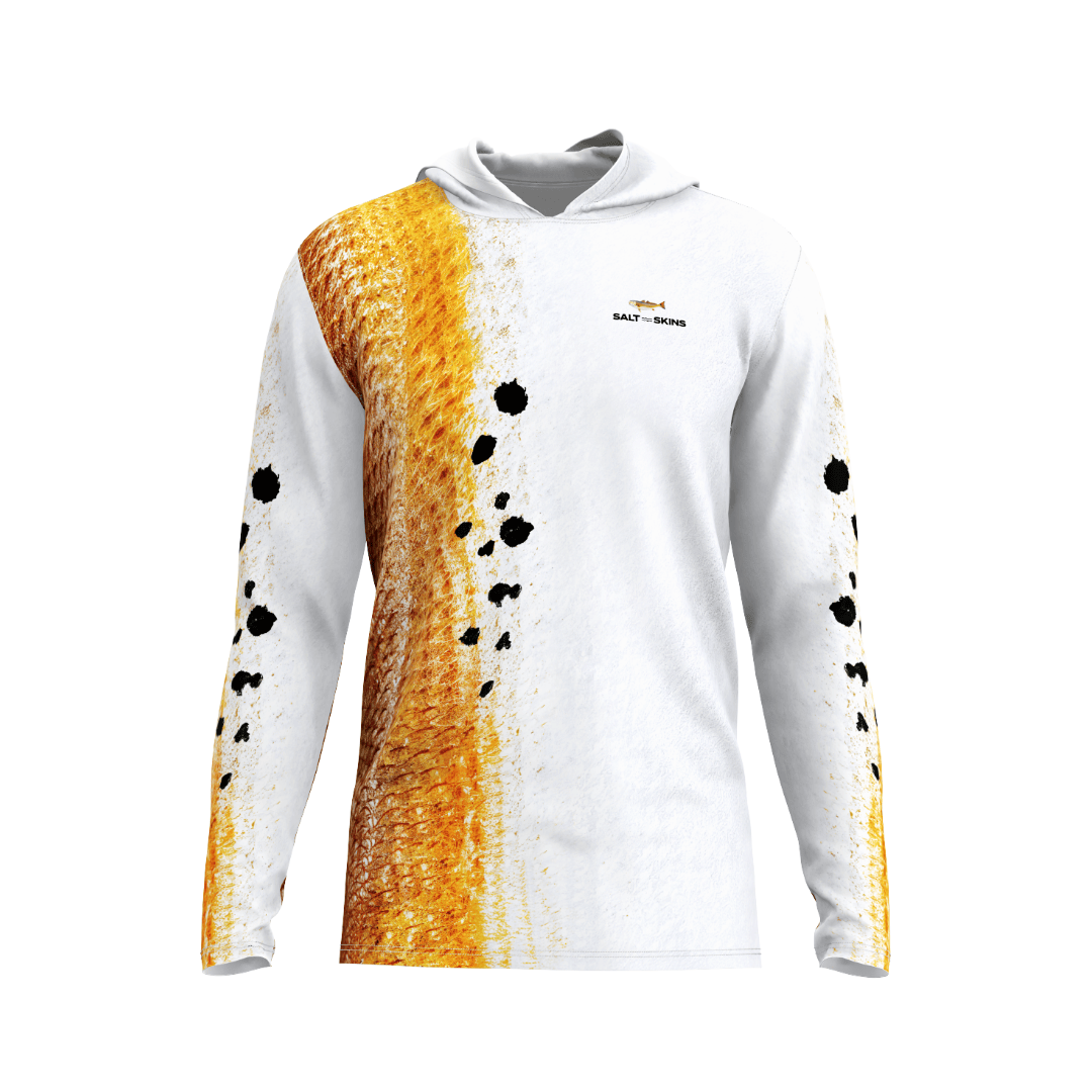 Salt Skins Men's Performance Hoodie Orange Red / S Redfish "Orange" Allover Men's Long Sleeve Performance Fishing Hoodie