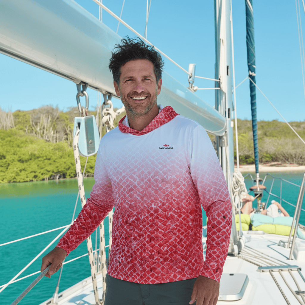 Salt Skins Men's Performance Hoodie Red Snapper Captains Series Men's Ultimate Performance Long Sleeve Fishing Shirt