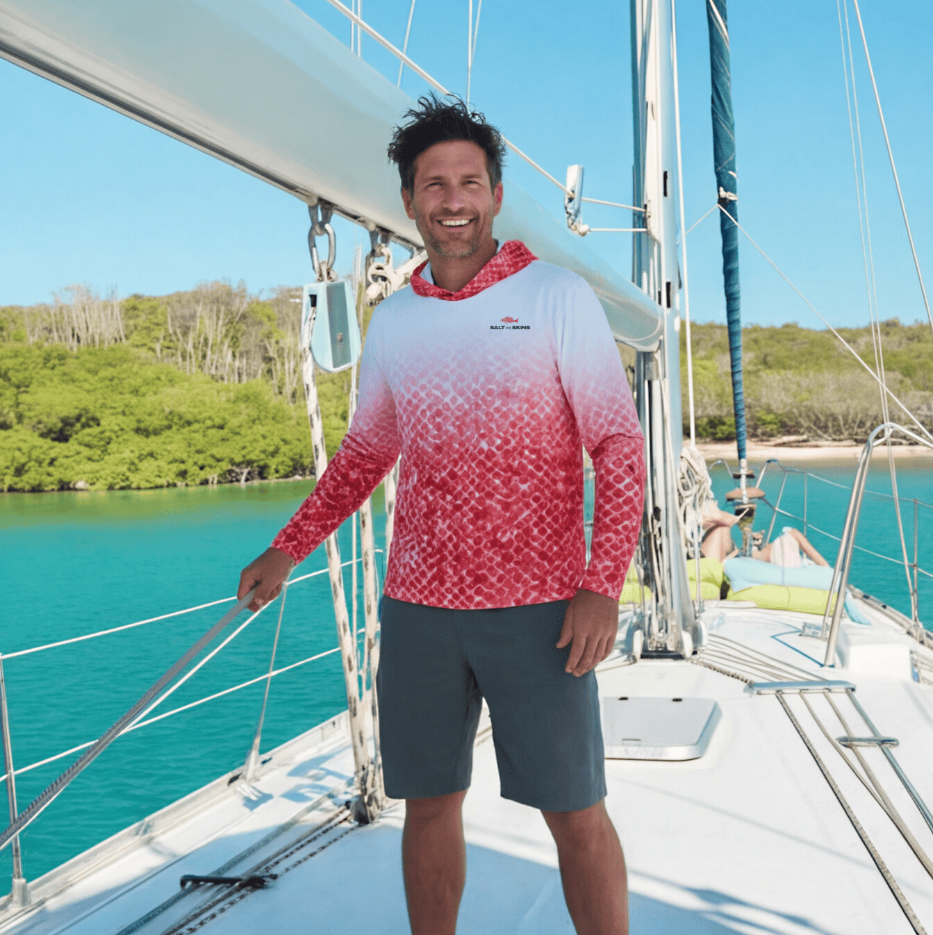 Salt Skins Men's Performance Hoodie Red Snapper Captains Series Men's Ultimate Performance Long Sleeve Fishing Shirt