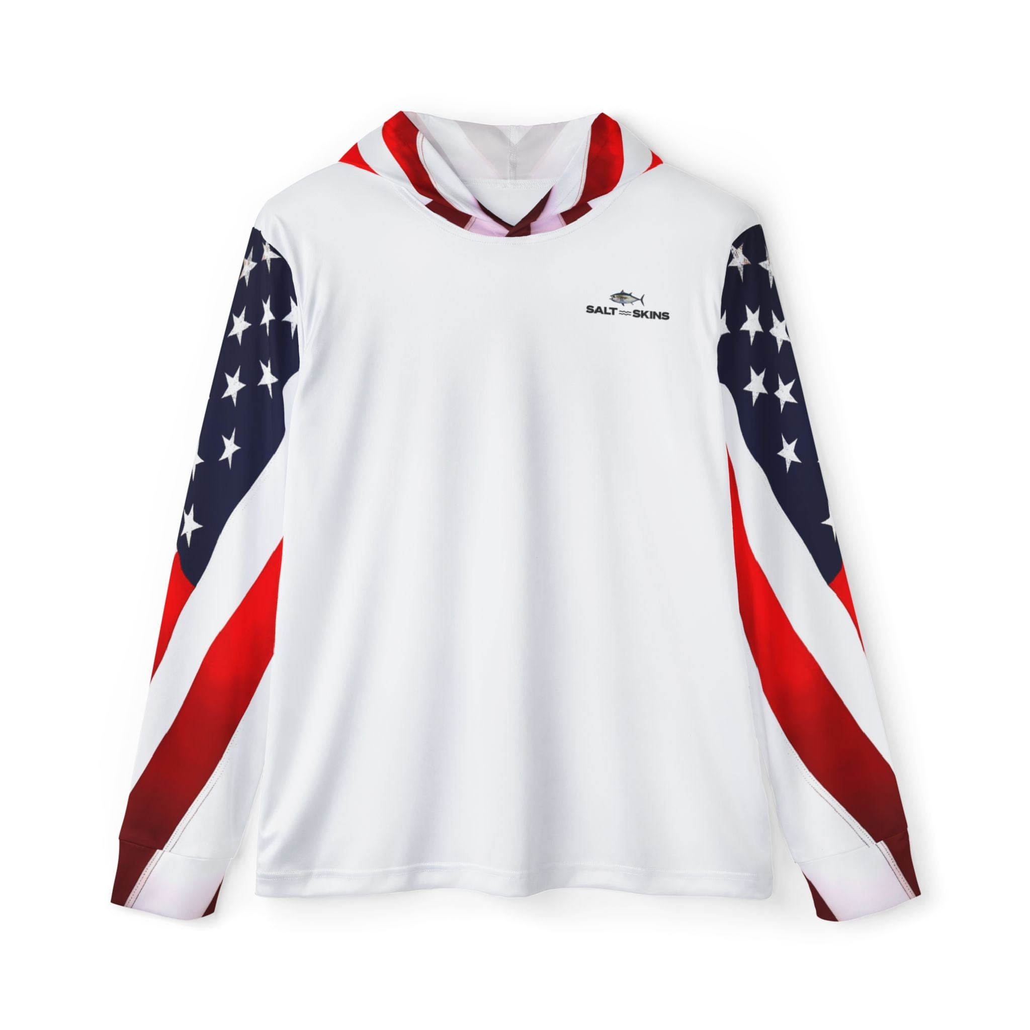 Salt Skins Men's Performance Hoodie Red, White & Blue / XS Copy of Blackfin Tuna - The Ultimate Performance Men's Long Sleeve Fishing Shirt