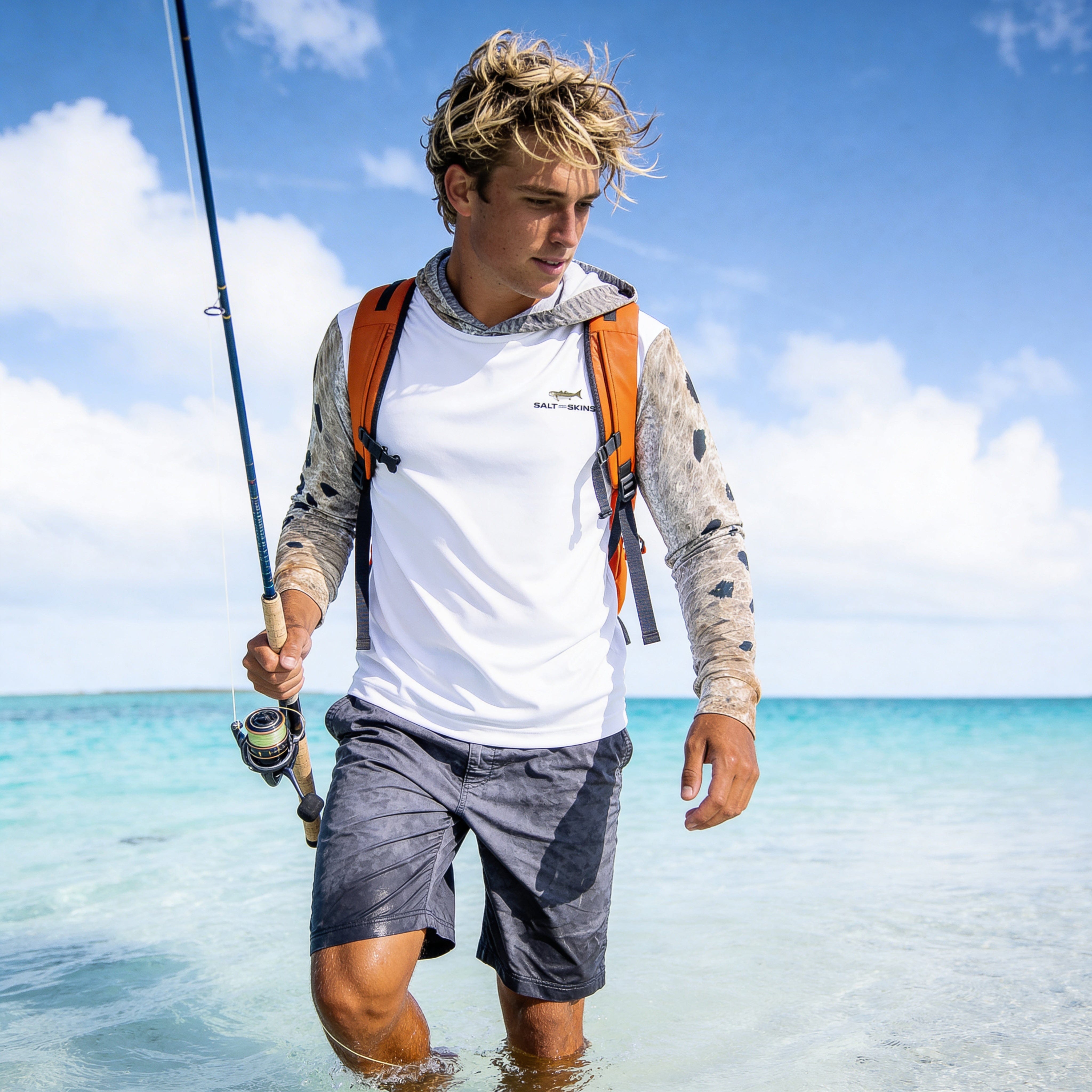 Salt Skins Men's Performance Hoodie Redfish Grey Master II Men's Ultimate Performance Long Sleeve Fishing Shirt