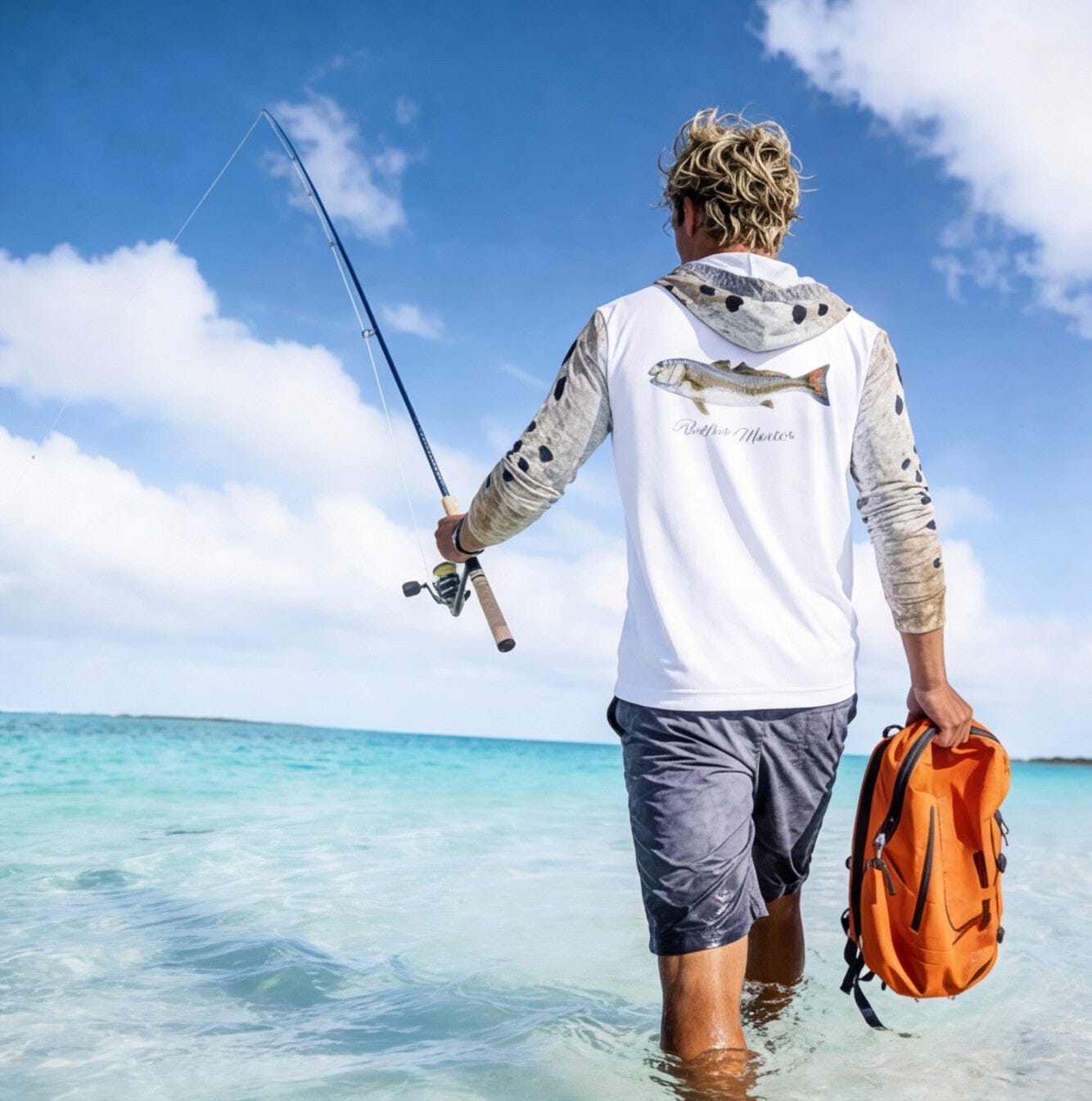 Salt Skins Men's Performance Hoodie Redfish Grey Master II Men's Ultimate Performance Long Sleeve Fishing Shirt