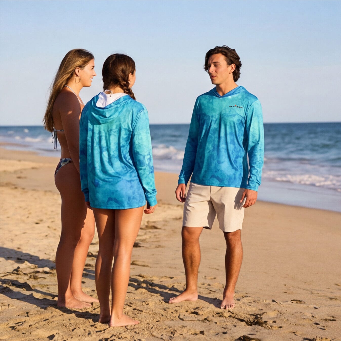 Salt Skins Men's Performance Hoodie Reef Water Florida Keys Men's Ultimate Performance Long Sleeve Fishing Shirt