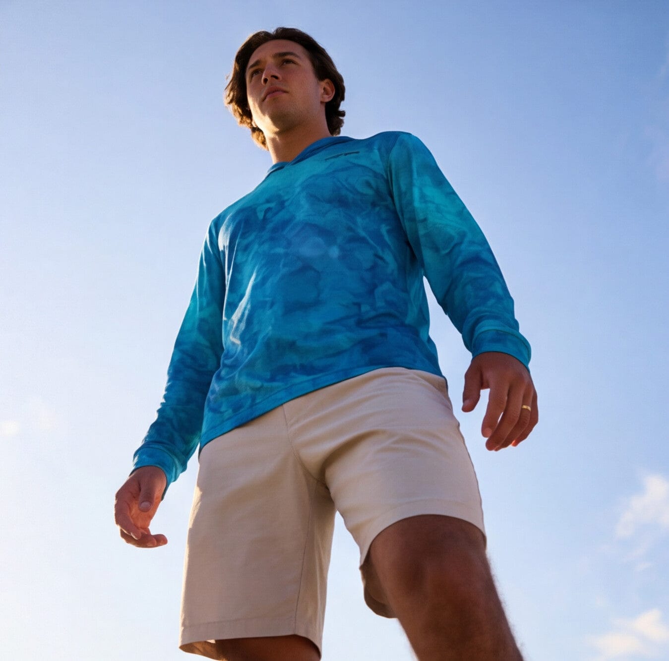 Salt Skins Men's Performance Hoodie Reef Water Florida Keys Men's Ultimate Performance Long Sleeve Fishing Shirt