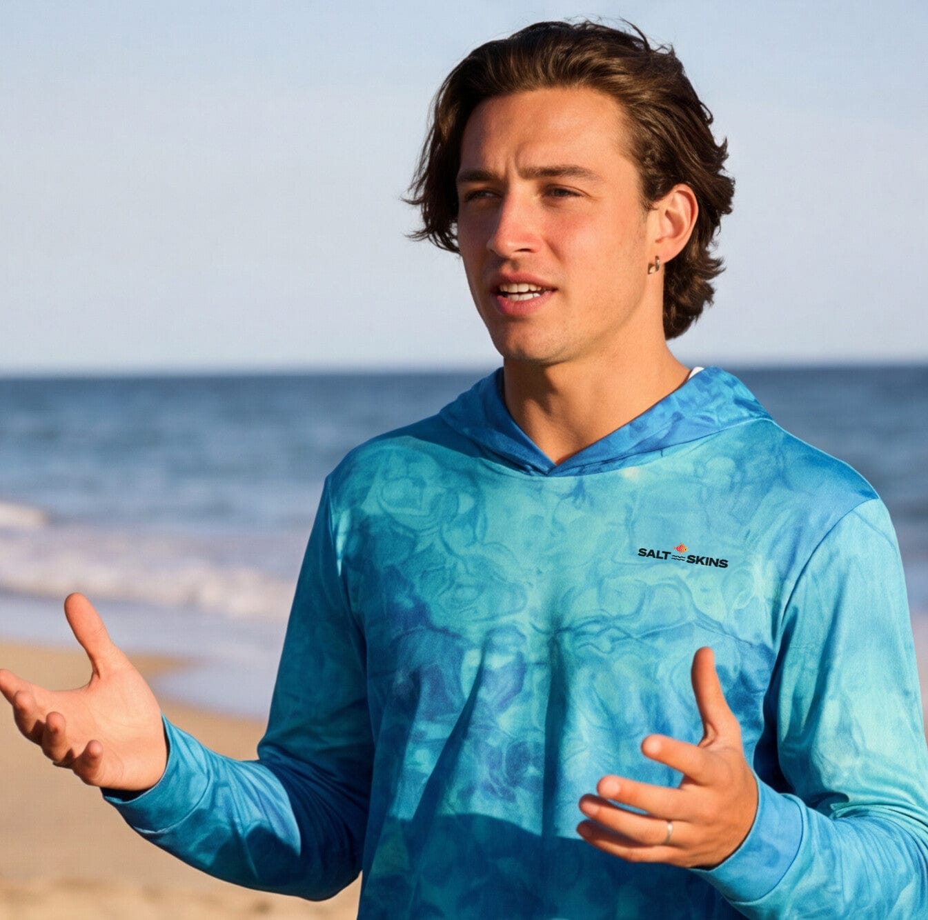 Salt Skins Men's Performance Hoodie Reef Water Florida Keys Men's Ultimate Performance Long Sleeve Fishing Shirt