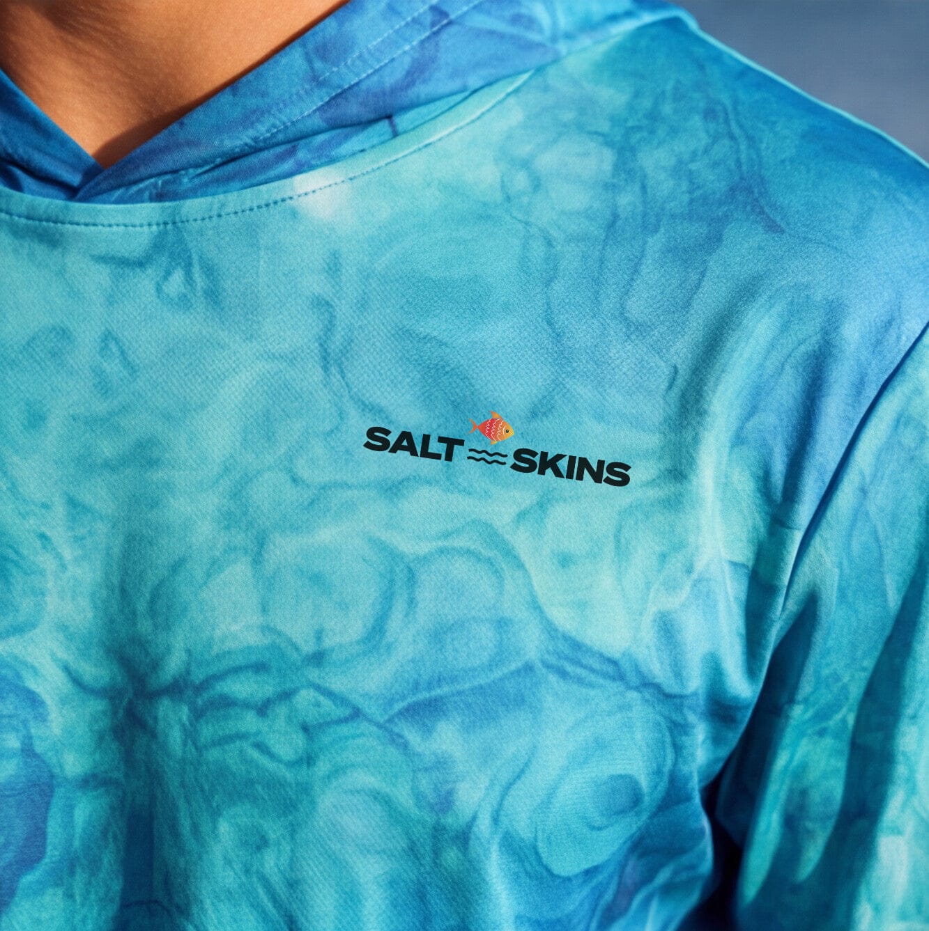 Salt Skins Men's Performance Hoodie Reef Water Florida Keys Men's Ultimate Performance Long Sleeve Fishing Shirt