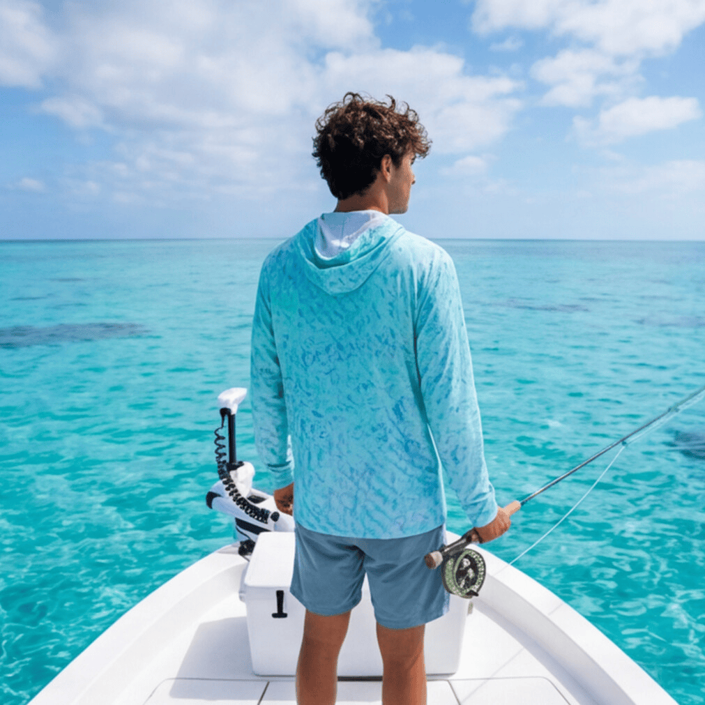 Salt Skins Men's Performance Hoodie Salty Blue Sky Series - The Ultimate Performance Men's Long Sleeve Fishing Shirt