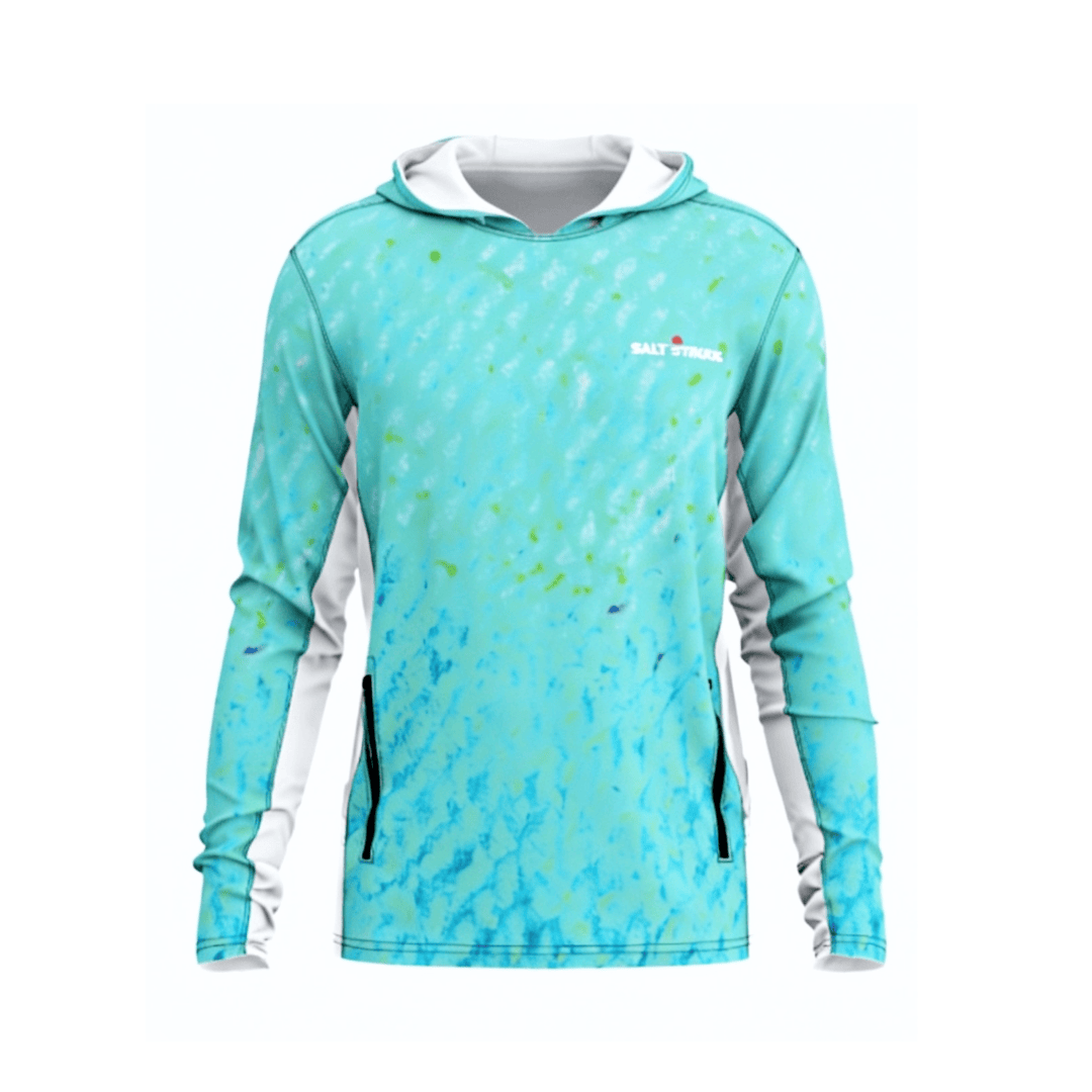 Salt Skins Men's Performance Hoodie Salty Green Sky Water Camo Side Vent Performance Hoodie with Pockets