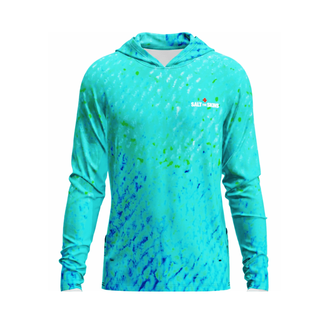 Salt Skins Men's Performance Hoodie Salty Green Water Camo Side Vent Performance Hoodie