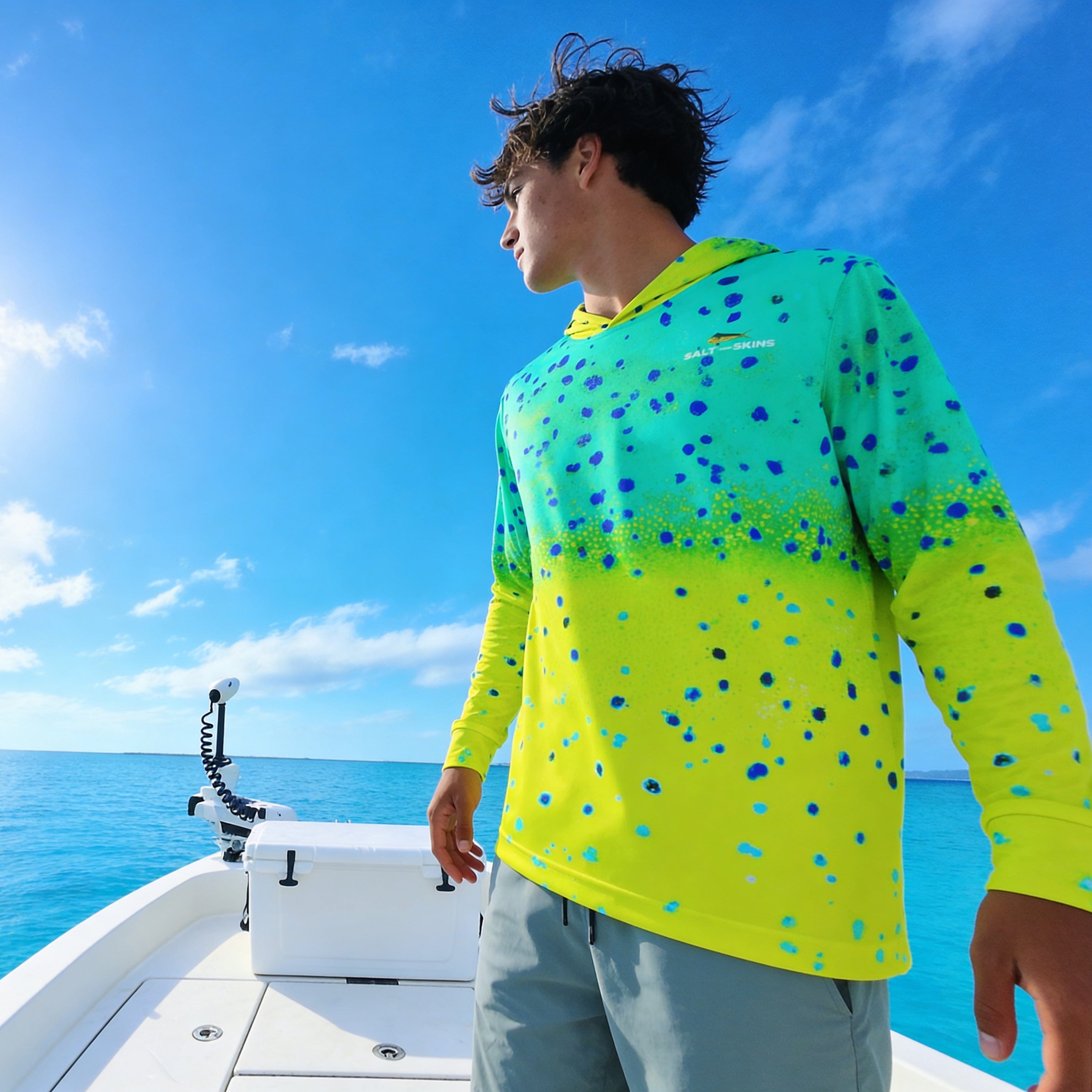 Salt Skins Men's Performance Hoodie Seafoam Mahi Captains Series II Men's Ultimate Performance Long Sleeve Fishing Shirt
