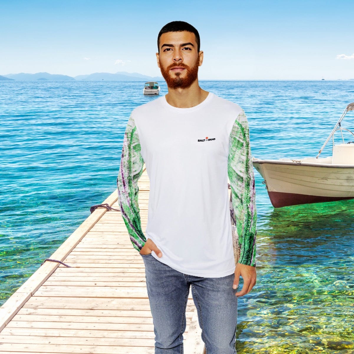 Salt Skins Men's Performance Shirt Barracuda Long Sleeve Men's Shirt Fishing Performance Green